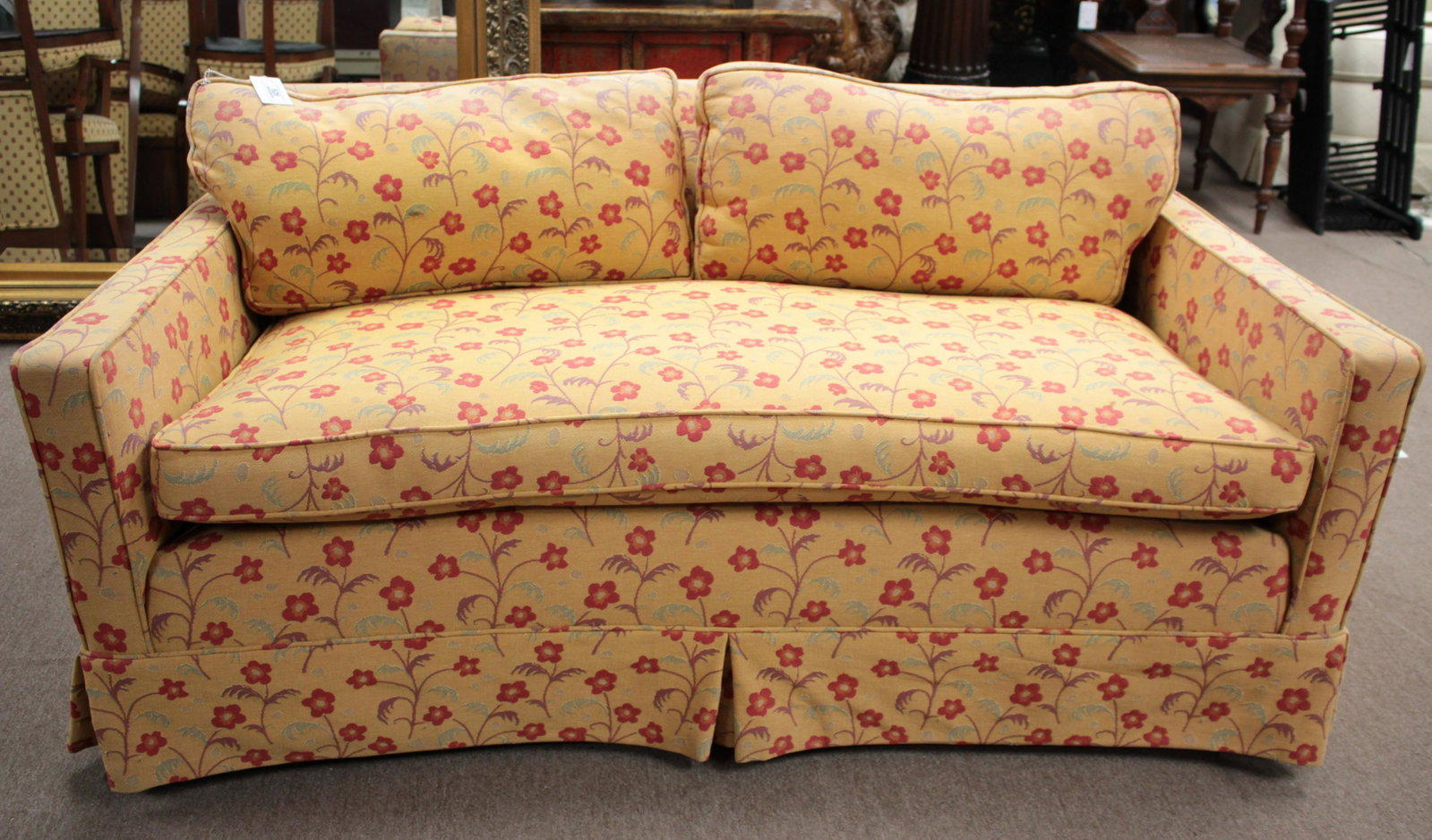 Red Flowers on Yellow Ground Curved Front Loveseat: Mid-century modern. 27"H x 61"L x 33"D inches QDRIC526 WT
