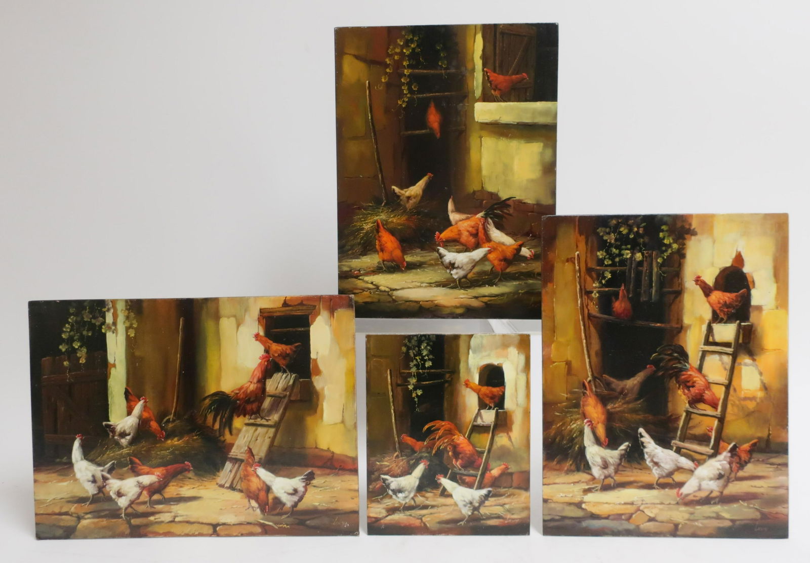 B.Levi (Bihari Pa l Levente) 20th C., Chickens,O/B (1 of 2)