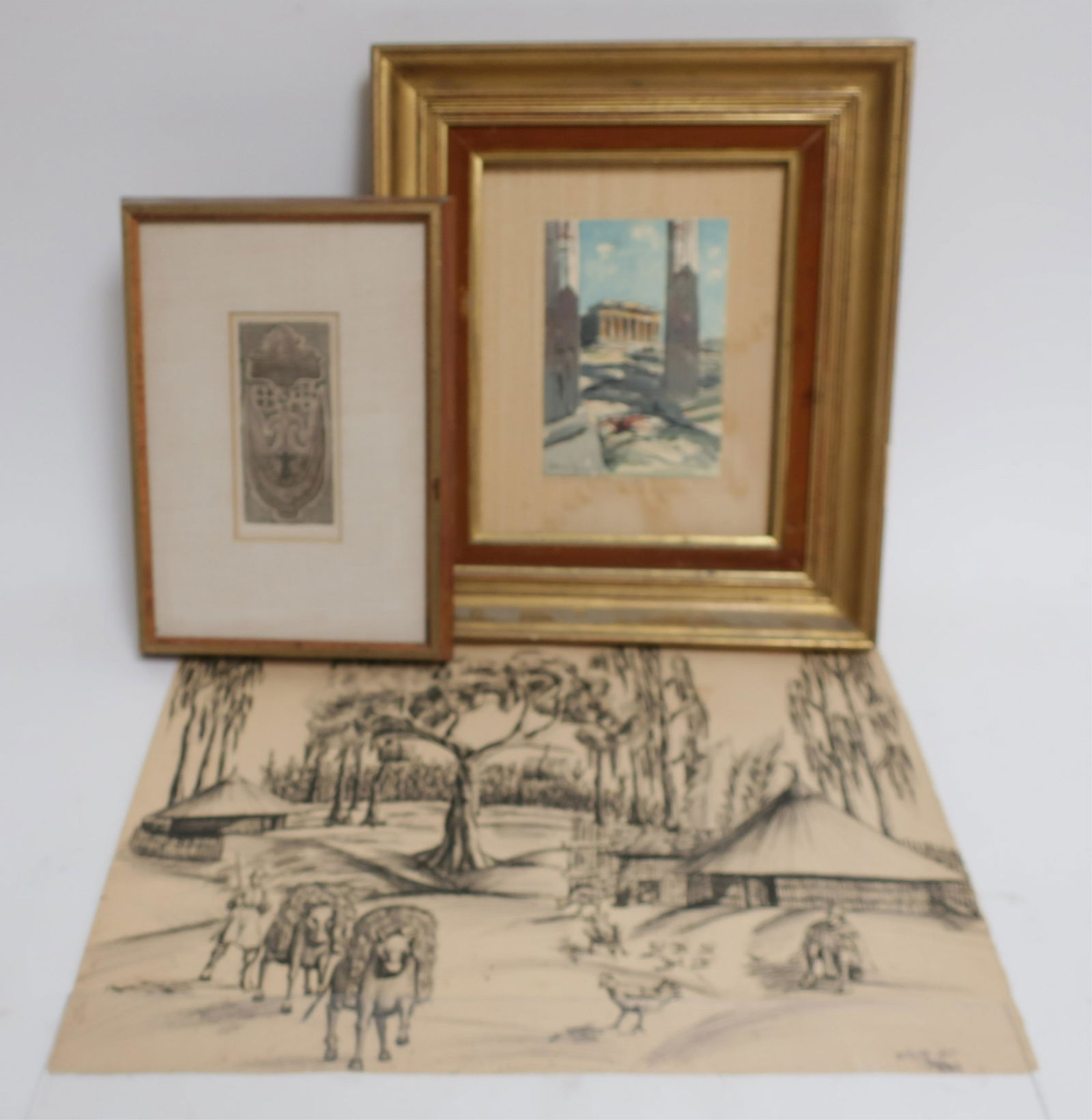 Parthenon W/C, Ink/P, Etching w/ Estonian Language (1 of 2)