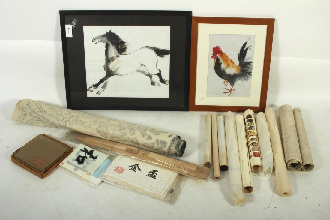 20C Asian Art Lot: Chinese W/Cs, Rubbings,Supplies (1 of 8)
