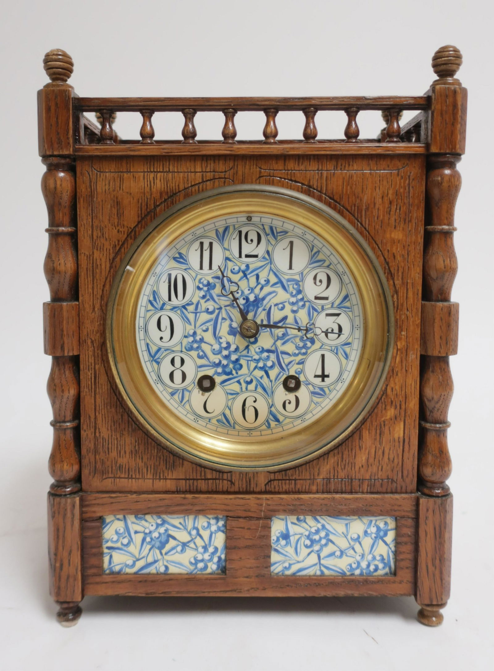Vintage Oak Shelf Clock, Delft Style Tile Inserts (1 of 2)