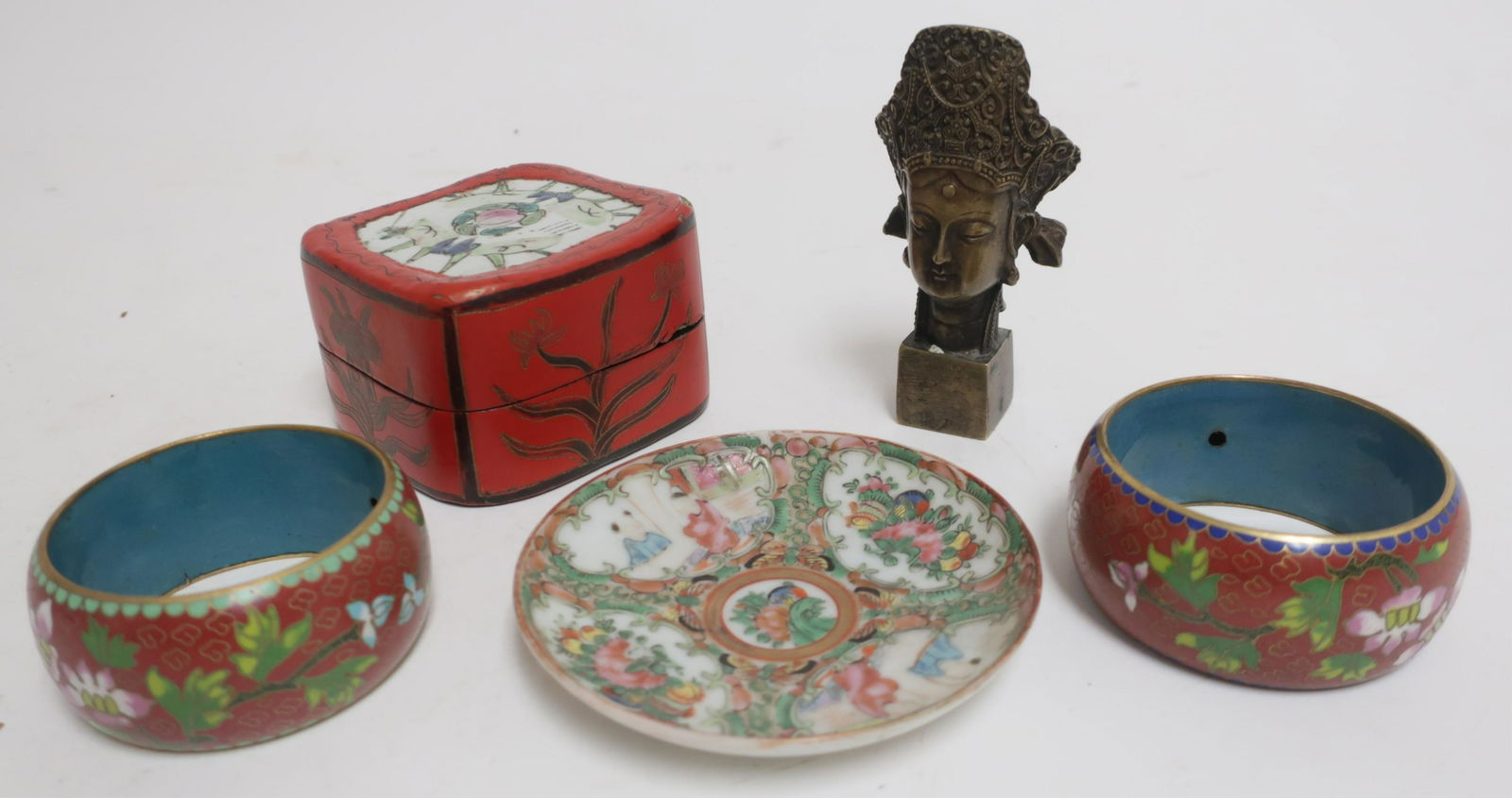 5 Asian Accessories: Enameled Cuffs, Mark Stamp (1 of 3)