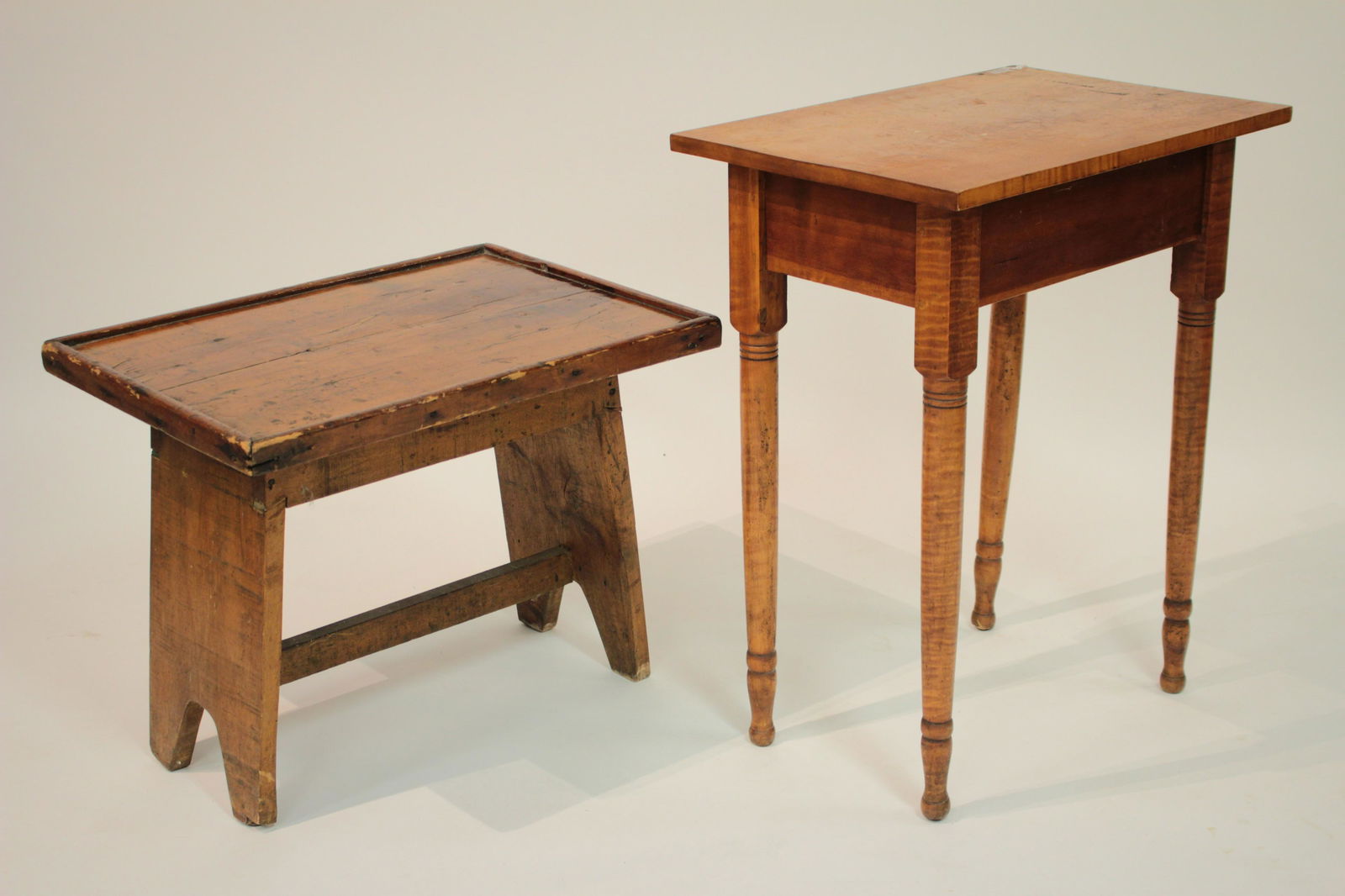 2 Early Country Side Tables: Rustic, Tiger Maple (1 of 3)