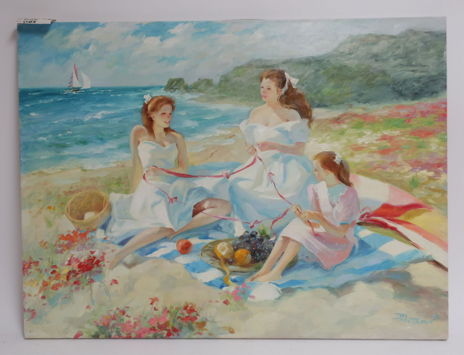 "Friends", 3 Young Women, Sunny Beach Scene O/C (1 of 1)
