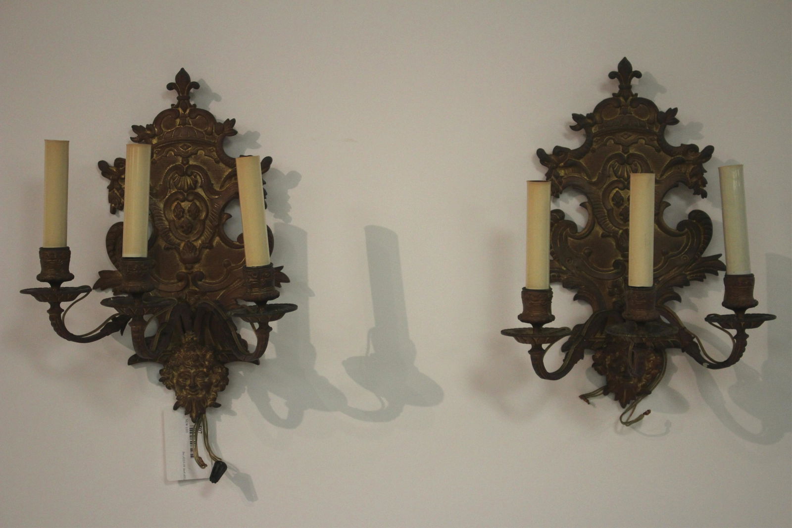 Pr. 19th C.or earlier 3 Light Metal Wall Sconces (1 of 5)