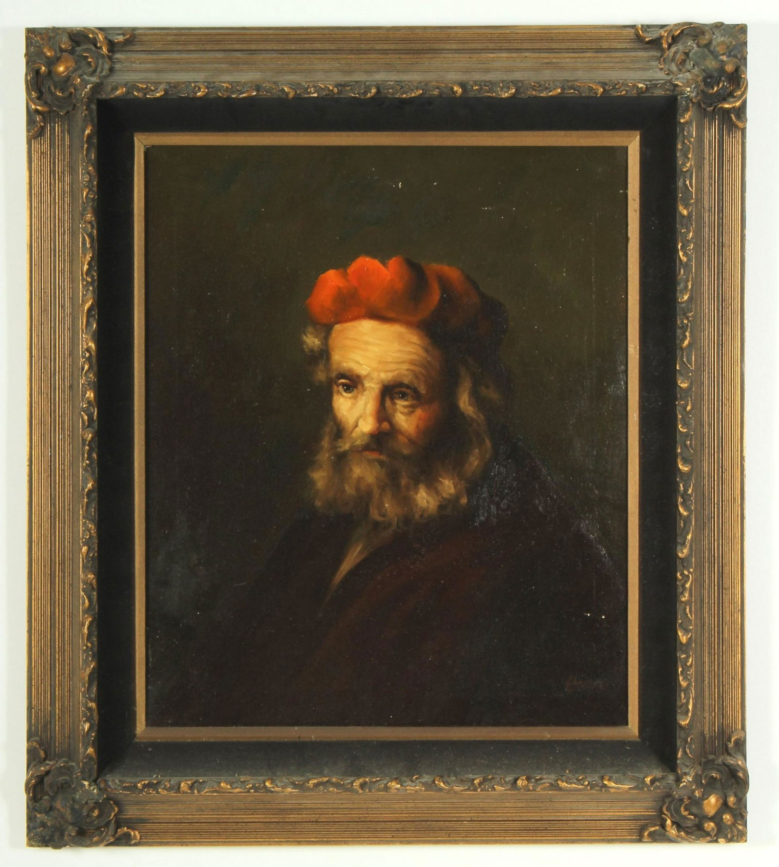 Portrait of Red Capped Man, Style of Rembrandt O/C (1 of 8)