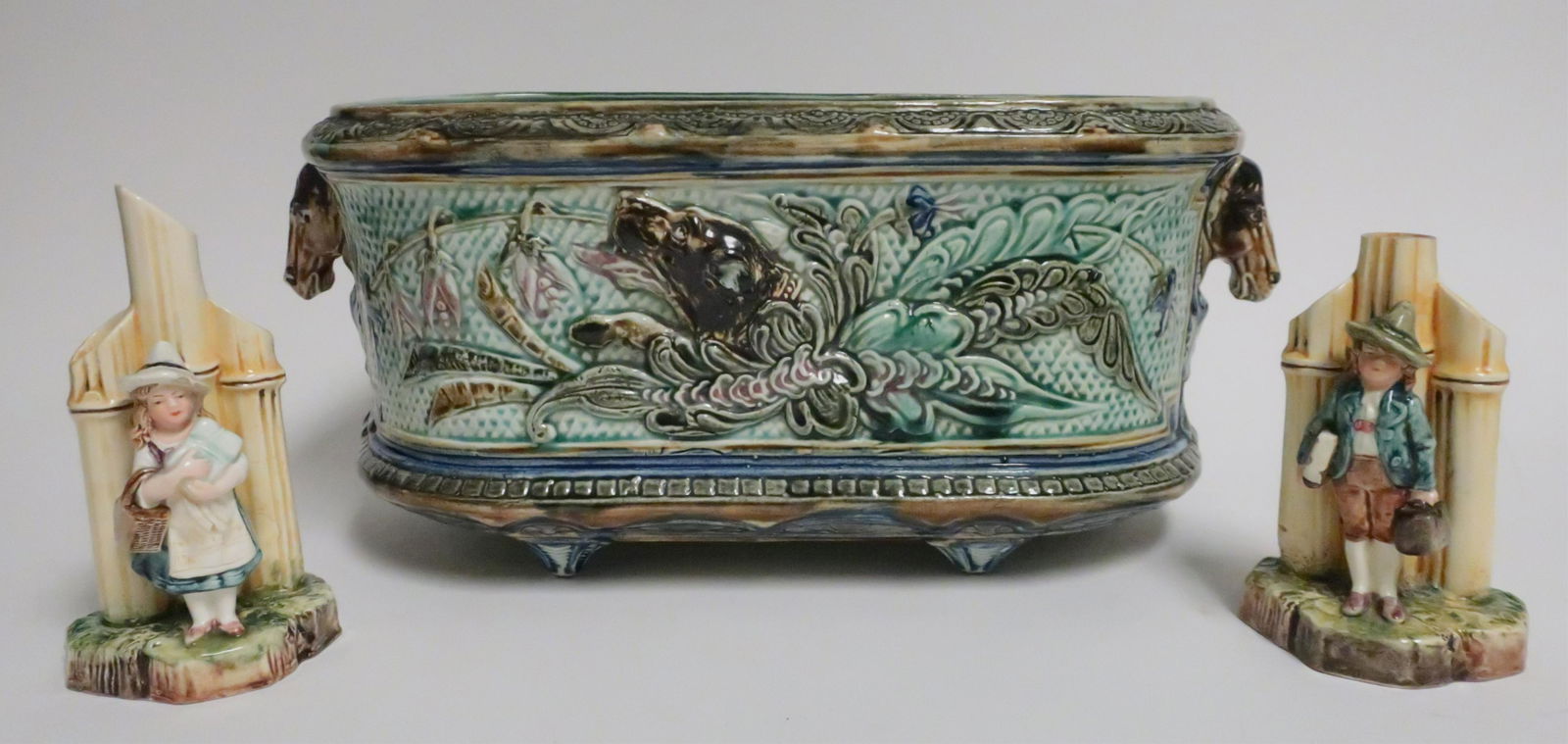 Majolica Jardiniere & Pr Spill Vases (1 of 9)