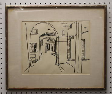 Einar Lunden DK 1923-1971  Interior Marker Drawing: Einar Lunden (Danish 1923-1971) Interior Marker Drawing, signed and dated top center, "Copenhagen Lunden '61" Frame: 17 x 20 EAST4413 AC