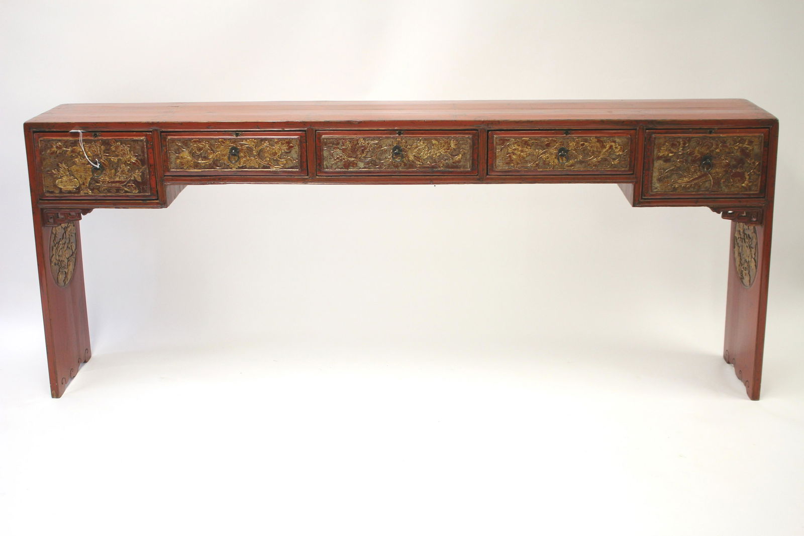 Chinese Parcel-Gilt Lacquer Console: 31.75 H x 77 W x 12 D Litchfield Auctions is honored to offer Selections from the Collection of Peter Tillou. Peter has enjoyed wide renown across the United States and Internationally over his sevent