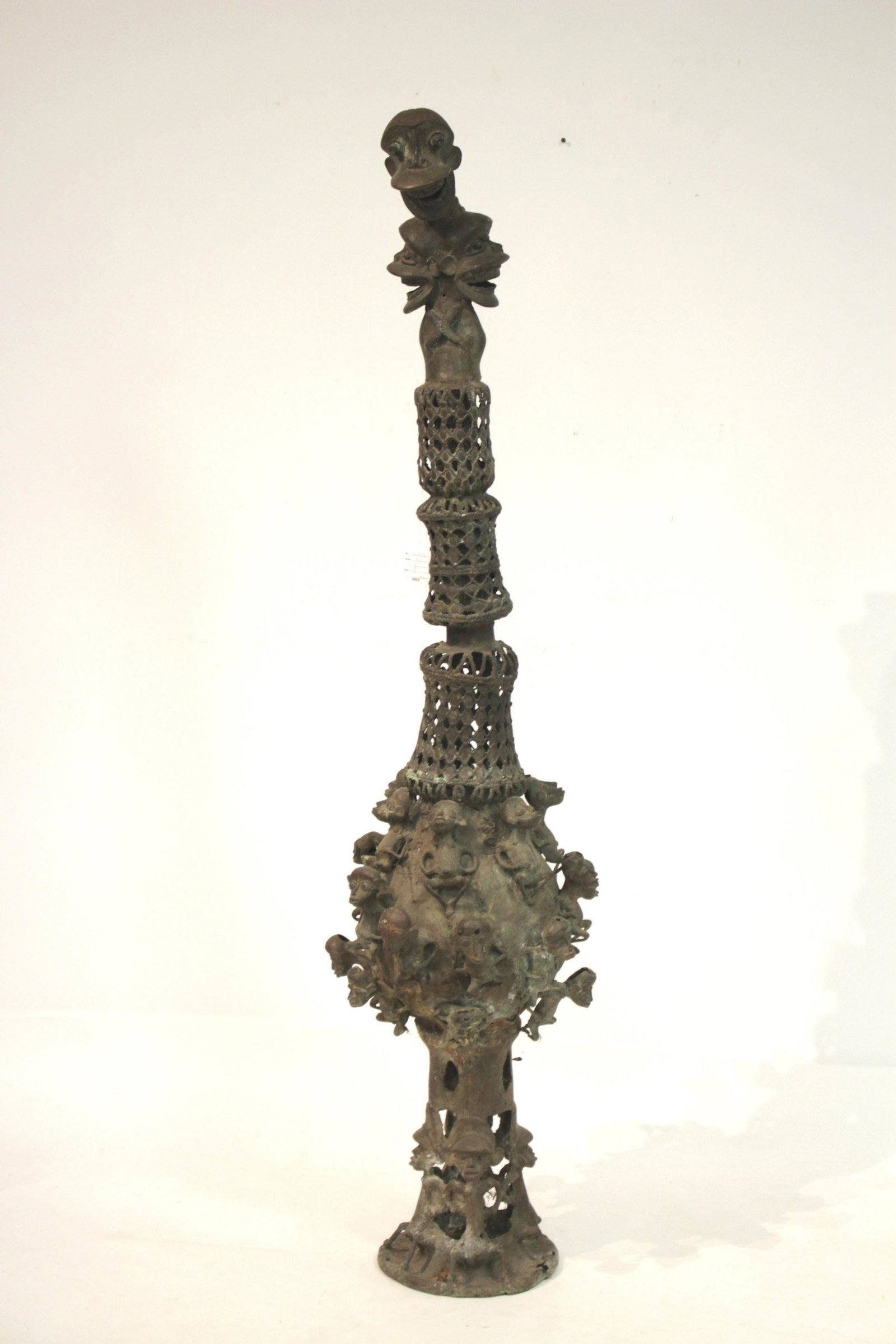 African Cast Bronze Totem: 67.5 H Property from the collection of Martha Rogers & Dick Cavett (MROG952)(MS)