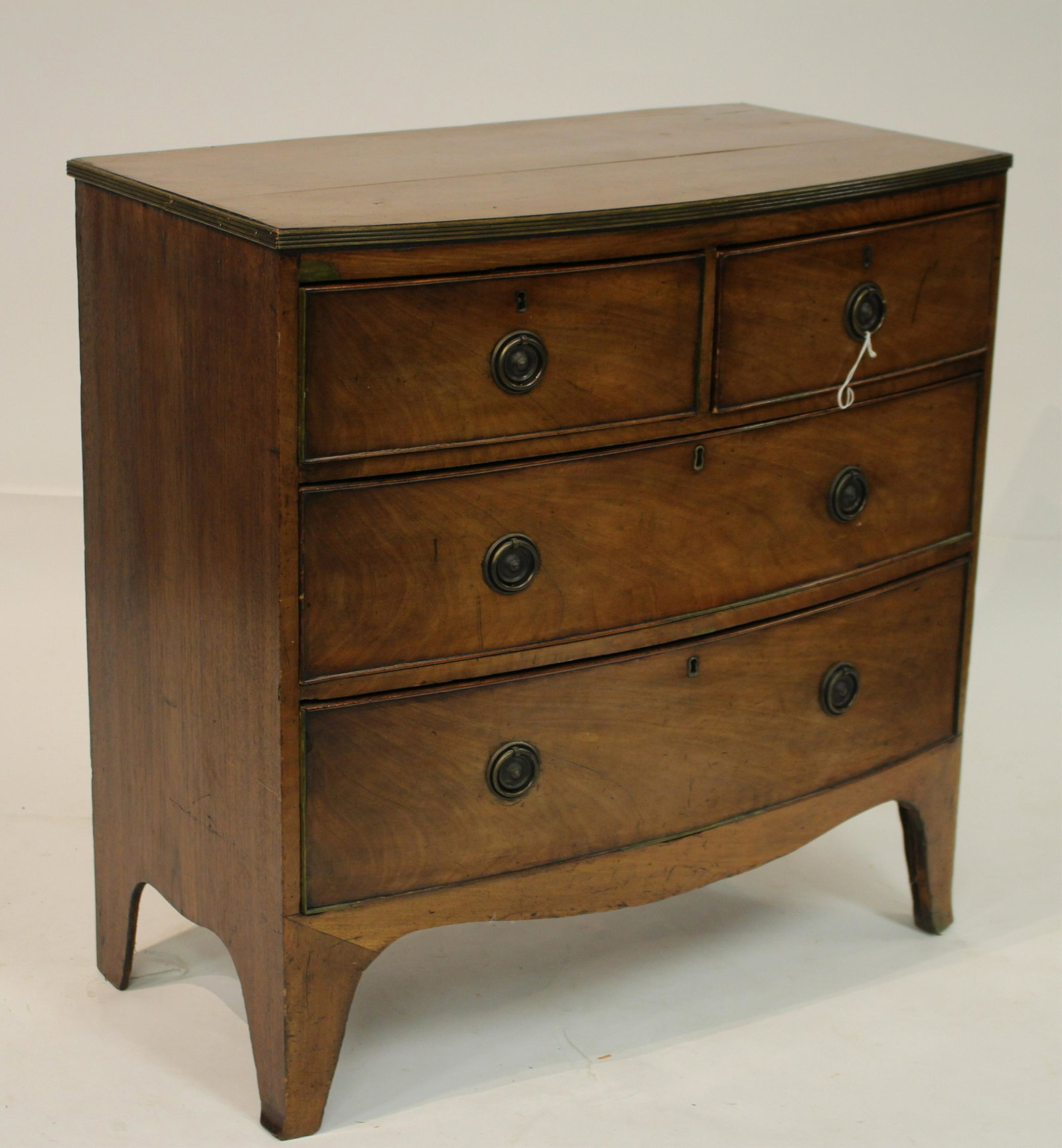 George III Mahogany Bowfront Chest of Drawers,: 19th C 34.75 H x 34.75 W x 18.5 D (BMEL922)(MS)