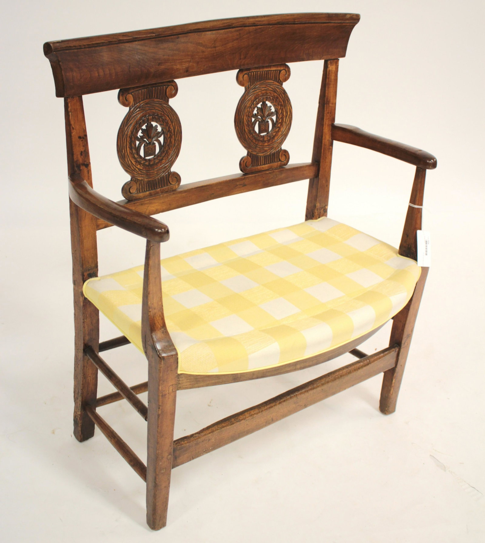 French Provincial Walnut Marquise/Small Settee: 19th C. 33 H x 27.5 W x 17 D (QSHER324)(WT)
