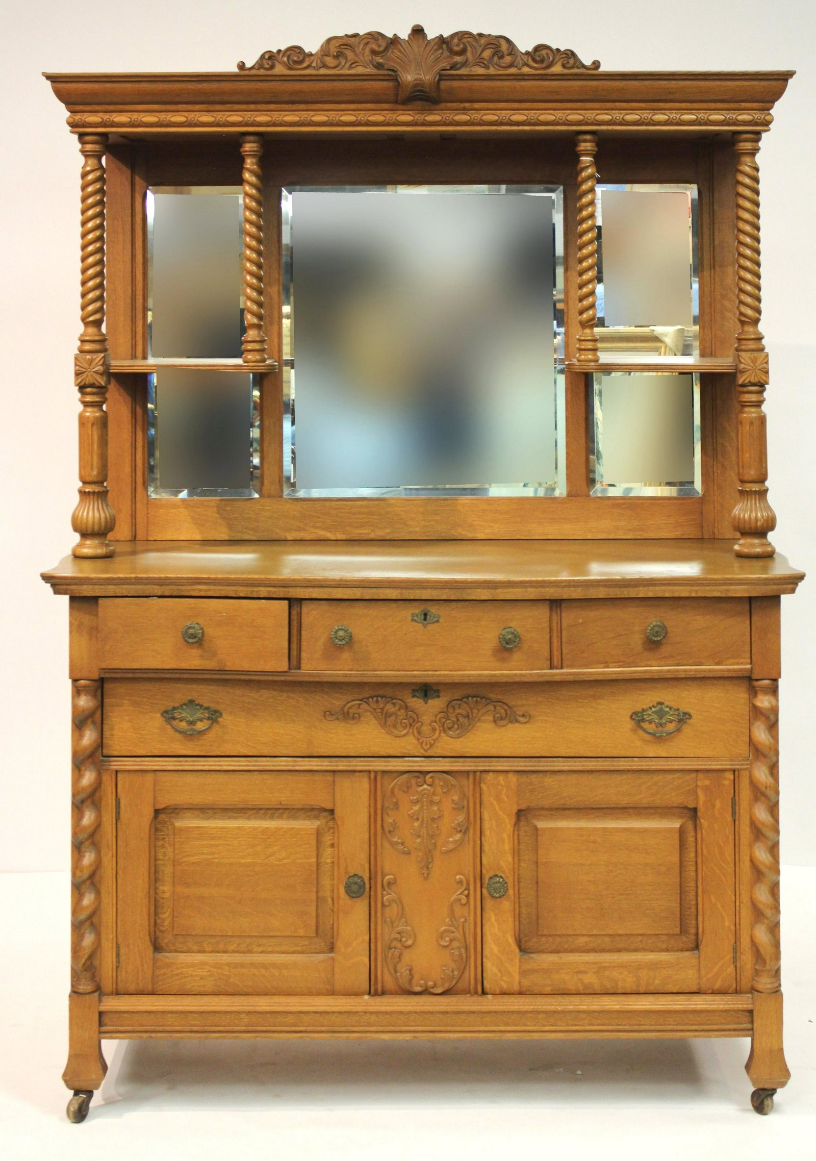 American Victorian Oak Sideboard, 19th: With superstructure 89 H x 55.75 W x 25.25 D Property from the collection of Martha Rogers & Dick Cavett (MROG933)(MS)
