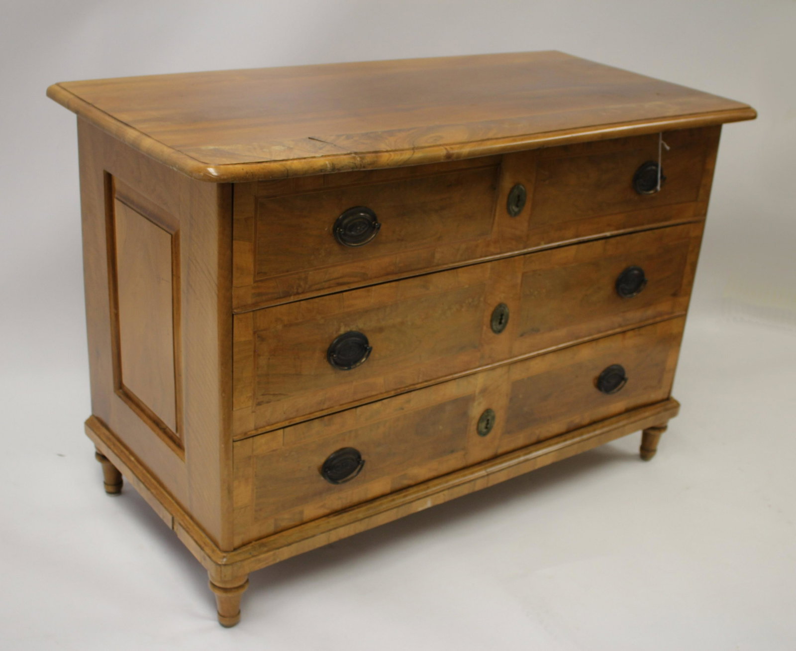 German Neo-Classic Style Inlaid Walnut Commode: 19th century. 32.25 H x 48 W x 23.5 (MGIA707)(MS)