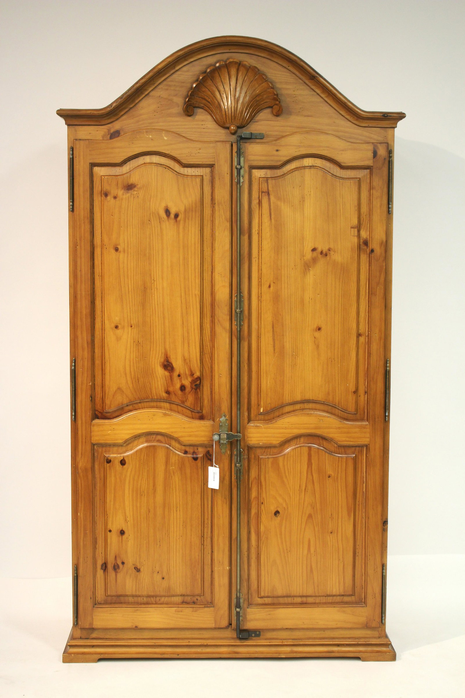 Spanish Colonial Striped Pine Armoire: Stamped Made in Spain 84 H x 46 W x 18 D Property from the collection of Martha Rogers & Dick Cavett (MROG949)(MS)