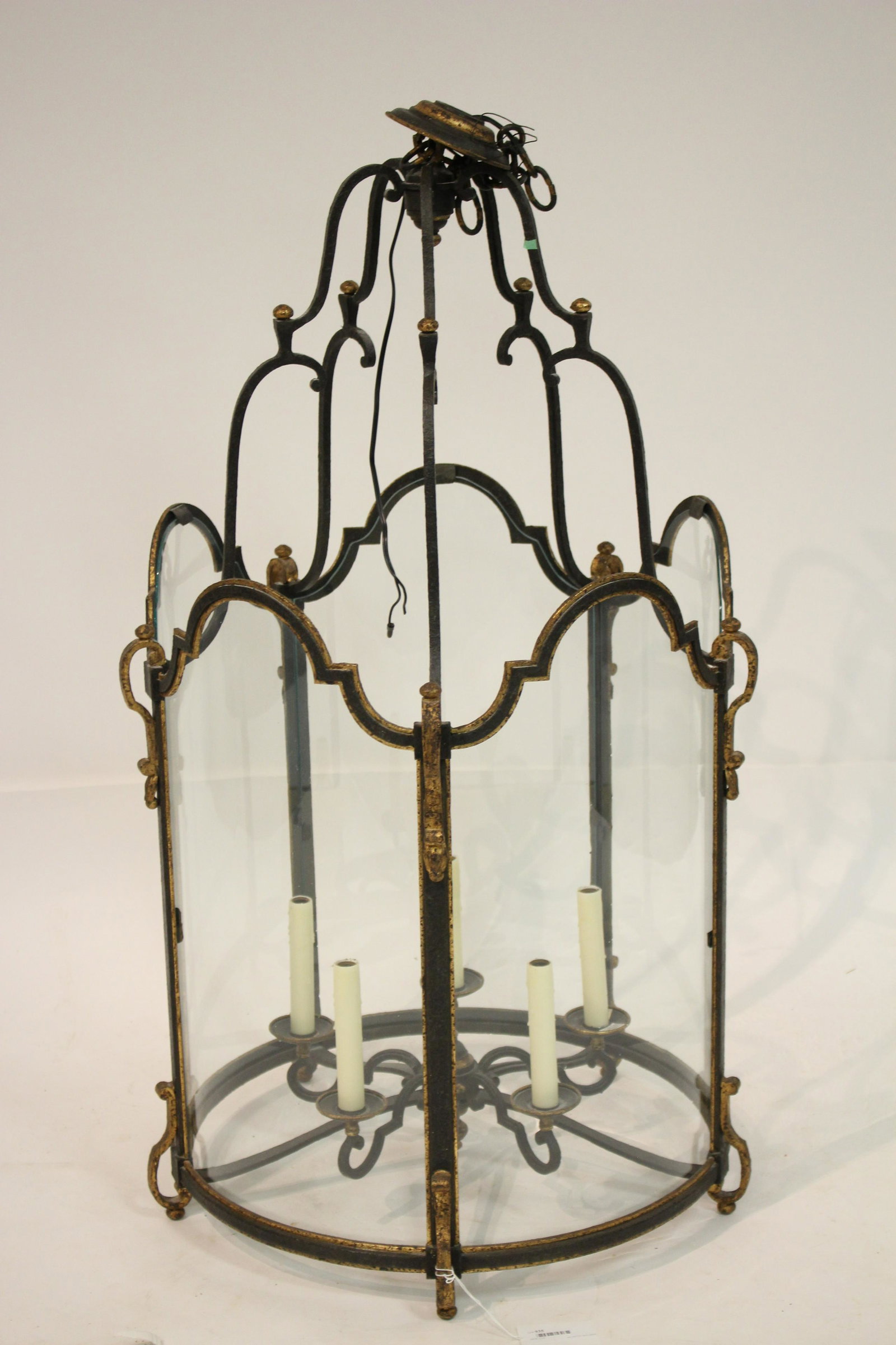 Large Louis XV Style Parcel Gilt Hall Lantern: Wrought iron 44 H x 24 diam Property from the collection of Martha Rogers & Dick Cavett (MROG935)(MS)