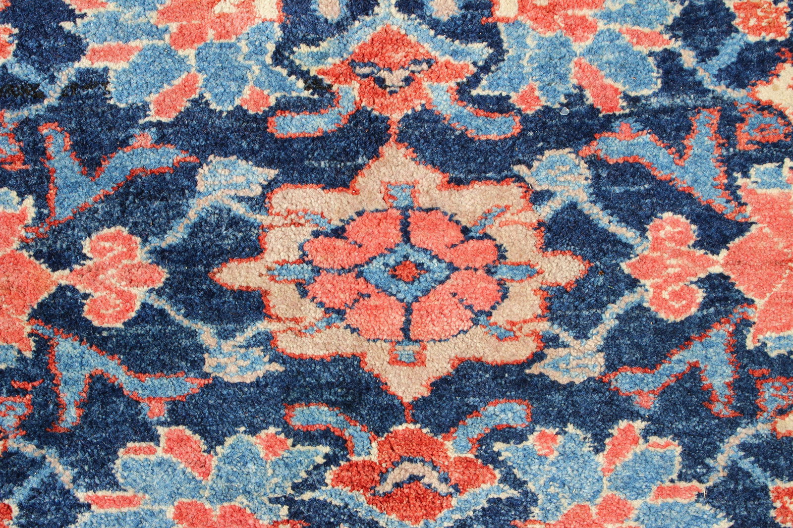 Oushak Style Hand Knotted Wool Rug 6'-5" x 8'-7": Oushak Style Hand Knotted Wool Rug, intentional abrash field of a blue ground with rust and taupe floral decorations border of rust ground with blue cream and taupe 6'-5" x 8'-7" (KHAY10826)(MM)