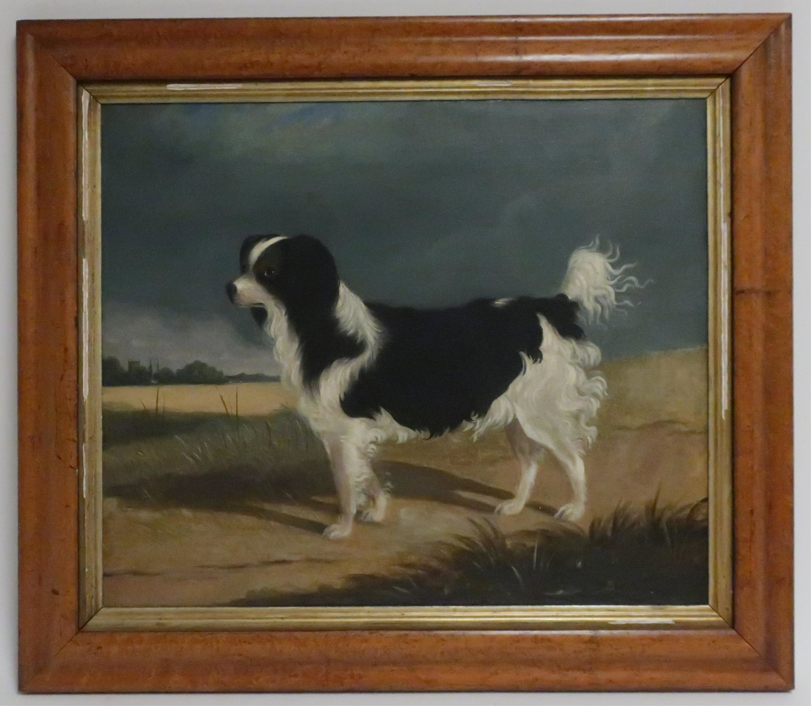 British Sch 19th c. Portrait of a Spaniel, O/C: apparently unsigned, c. 1840. PROVENANCE: Littlebury Antiques, 1993, Essex England, Purchase £1750, copy to be included with this lot. 20x24, framed 26"x29.5" Selections from the Collection of Dr. Jo