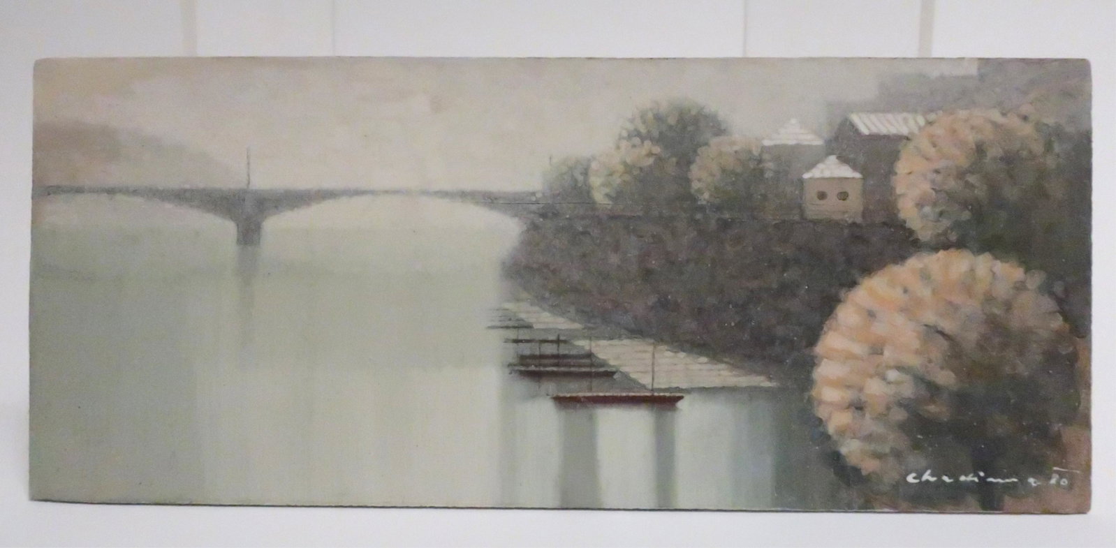 Jiri Chadima, Boats by the Shore, O/B: Jiri Chadima, Czech., b.1923, Boats by the Shore, O/B, signed 5 3/4 x 13 3/4,unframed (HEAR33)(MM)