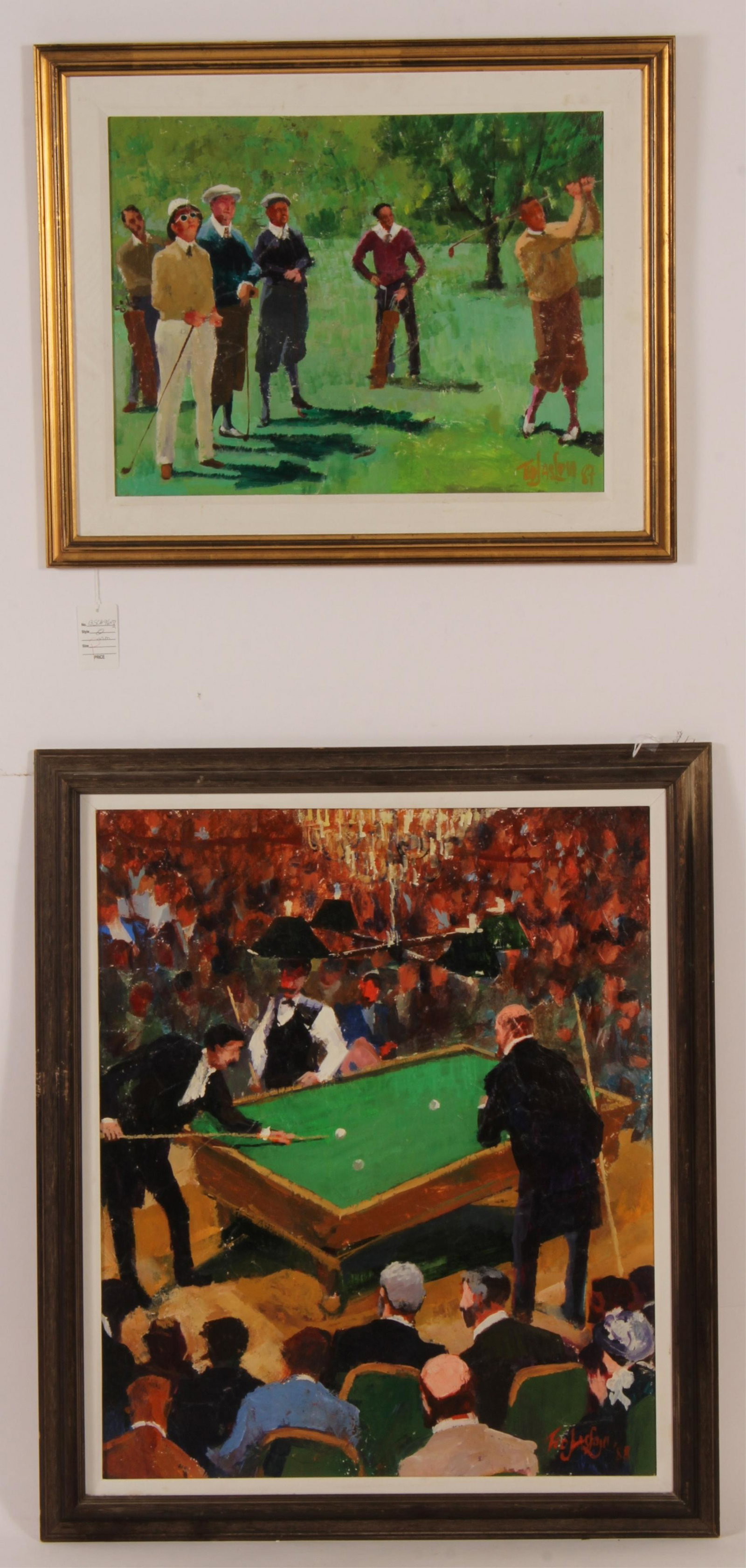 Ted Jaslow, Billiard Tournament,Foursome, O/B: Ted Jaslow, Am.,b.1934, 2 paintings , Billiard Tournament & Foursome c.1988,1989, o/b, Biography: TED JASLOW was born in Brooklyn, New York, the grandson of a Russian woodcarver. He was initially inte
