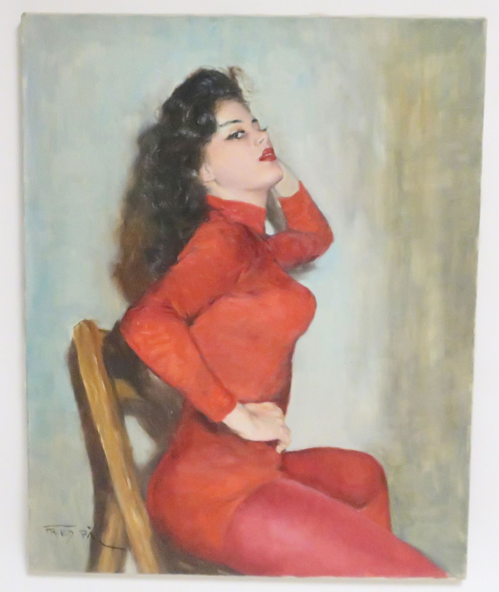 Pal Fried "Between Acts" o/c: Pal Fried, Hungarian/American 1893-1976. oil on canvas, unframed, signed. 30 by 24 Property from a 4th generation art gallery, NYC. (HEAR91042)(WT)