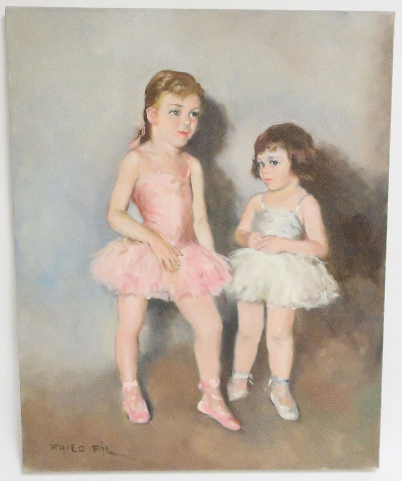 Pal Fried "Dancing Lesson" o/c: Pal Fried, Hungarian/American 1893-1976. oil on canvas, unframed, signed. 30 by 24 Property from a 4th generation art gallery, NYC. (HEAR91044)(WT)