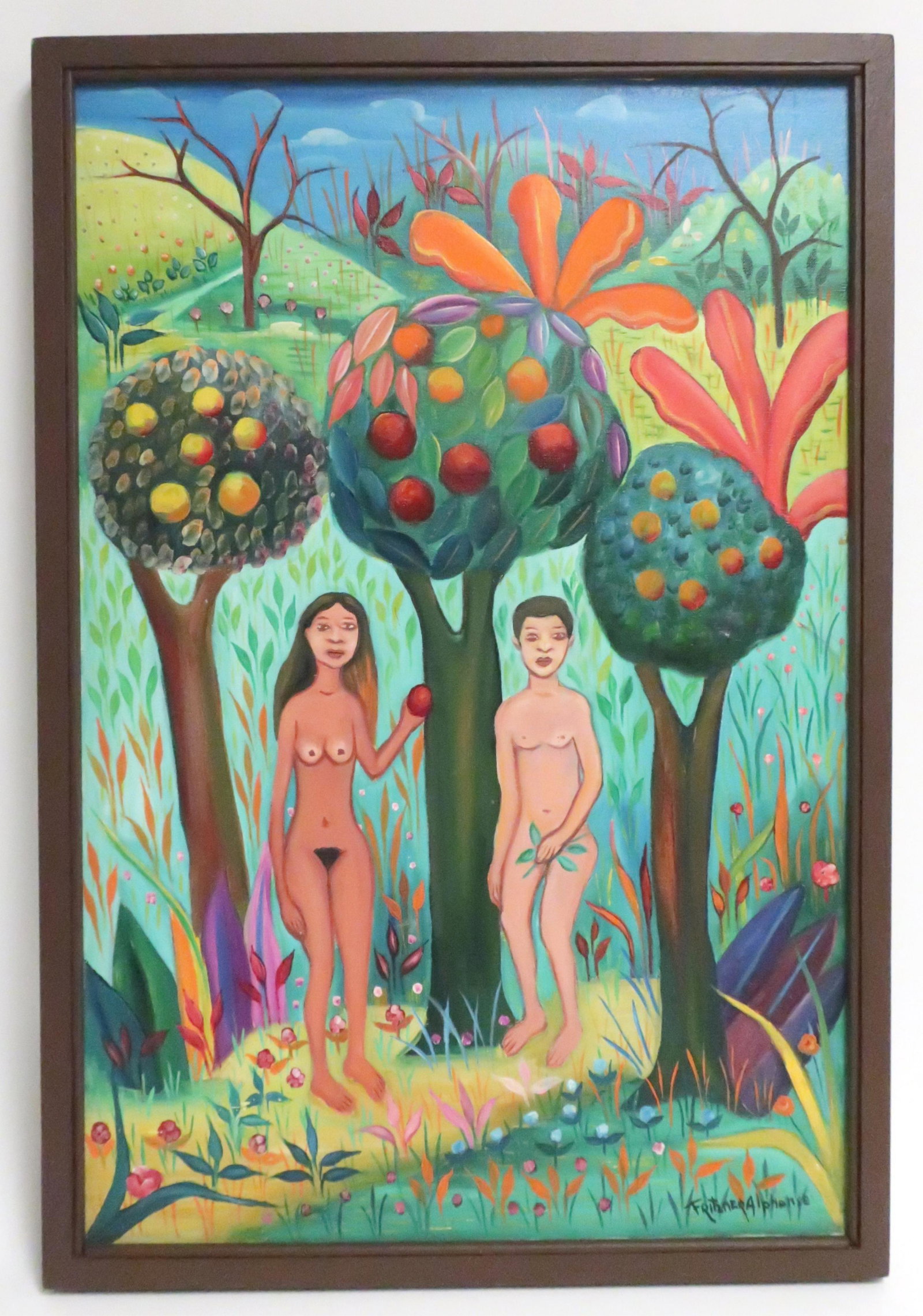 Frtizner Alphonse, Haitian, Adam and Eve, O/C: Frtizner Alphonse, Haitian,1938 -2006, Adam and Eve, O/C 30 x 20, framed 32 x 22 (JOCH1044)(MM)