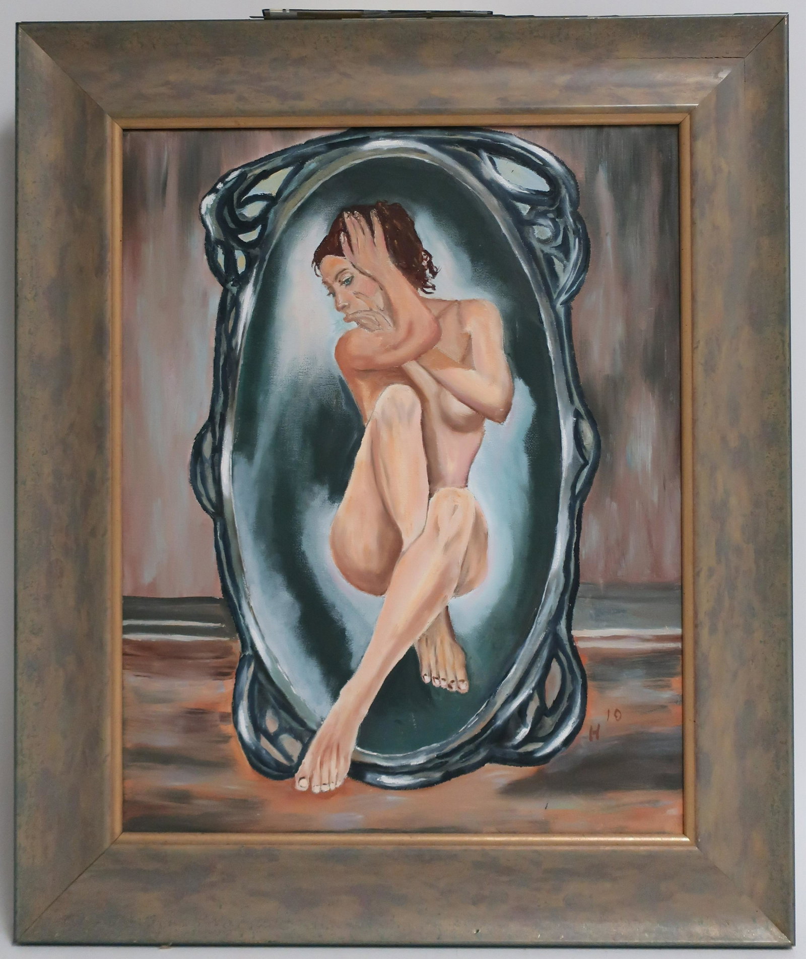 Howard A. Silver, Am., 20th C. Nude,O/C: Howard A. Silver, Am.,20th C.Nude,O/C Note: Personal notation attached to Philip Roth dated 2012, gift from the artist 19 1/2 x 15 1/2, framed 25 x 21 Property from the estate of Philip Roth. Philip R