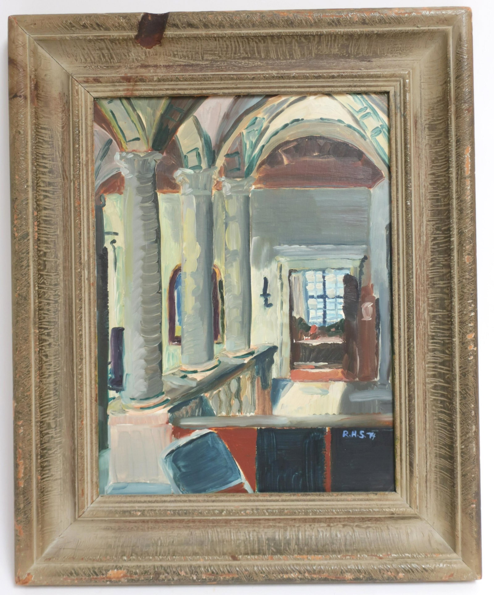 Hunt Slonem - Vaulted Interior, O/B: Hunt Slonem (American/Louisiana, b. 1951). Initial signed and dated lower right. Inscribed and signed verso. sight 15.75"H x 11.5 framed 21.75 x 17.75 (GSCH1002)(JP)