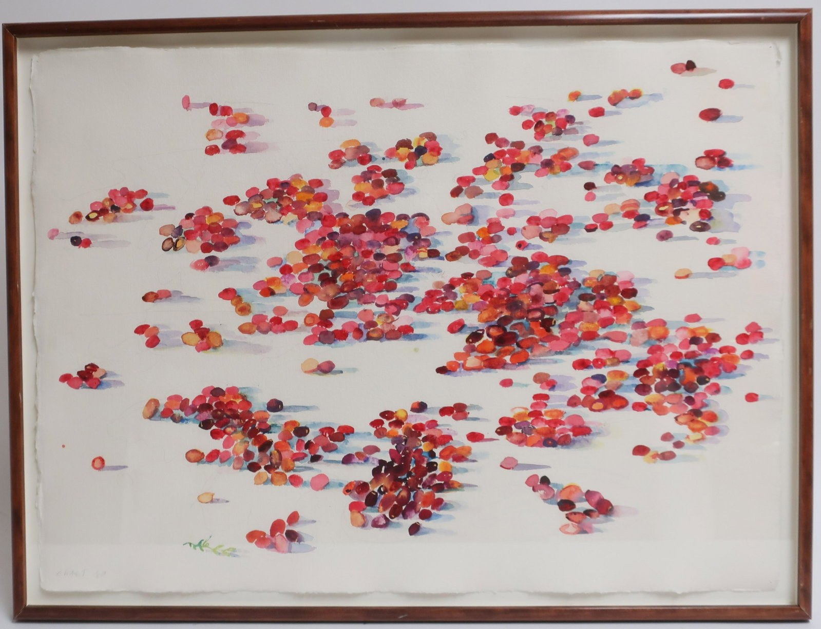 Bernard Robert Chaet, "Cherries" Watercolor: Bernard Robert Chaet (American B. 1924). "Cherries" Watercolor and pencil. Signed lower left. 1980. Walnut frame. 21.25 x 30 Framed: 24 x 32 Property from the Milbank Collection. (MTHM489)(EL)