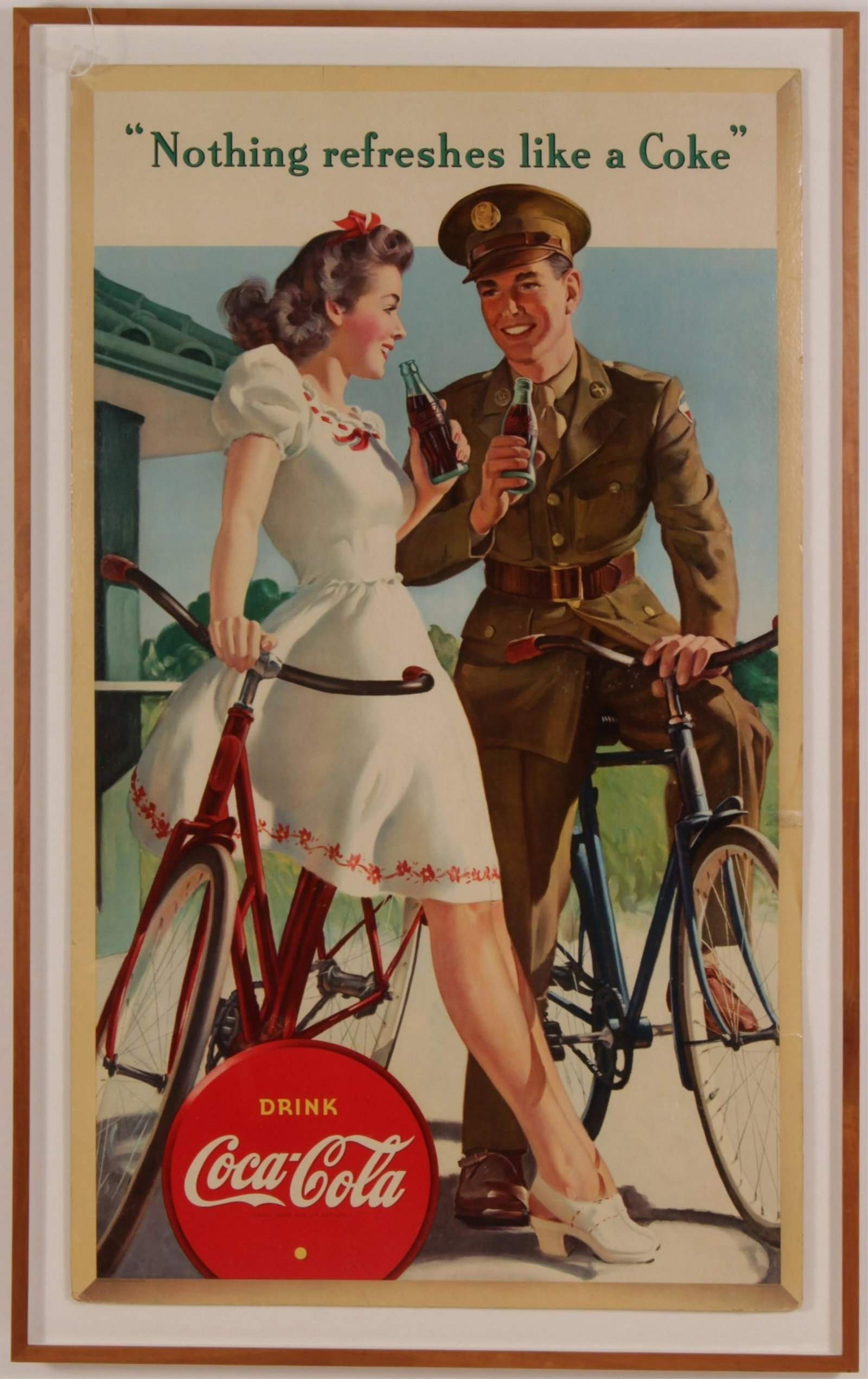 "Nothing Refreshes Like a Coke" Coca-Cola Poster: "Nothing Refreshes Like a Coke", "Drink Coca-Cola" Color Lithograph Poster 49 1/2" x 29 1/2", Frame 54 3/4" x 34 1/4" x 2" (MGIA9388)(WT)