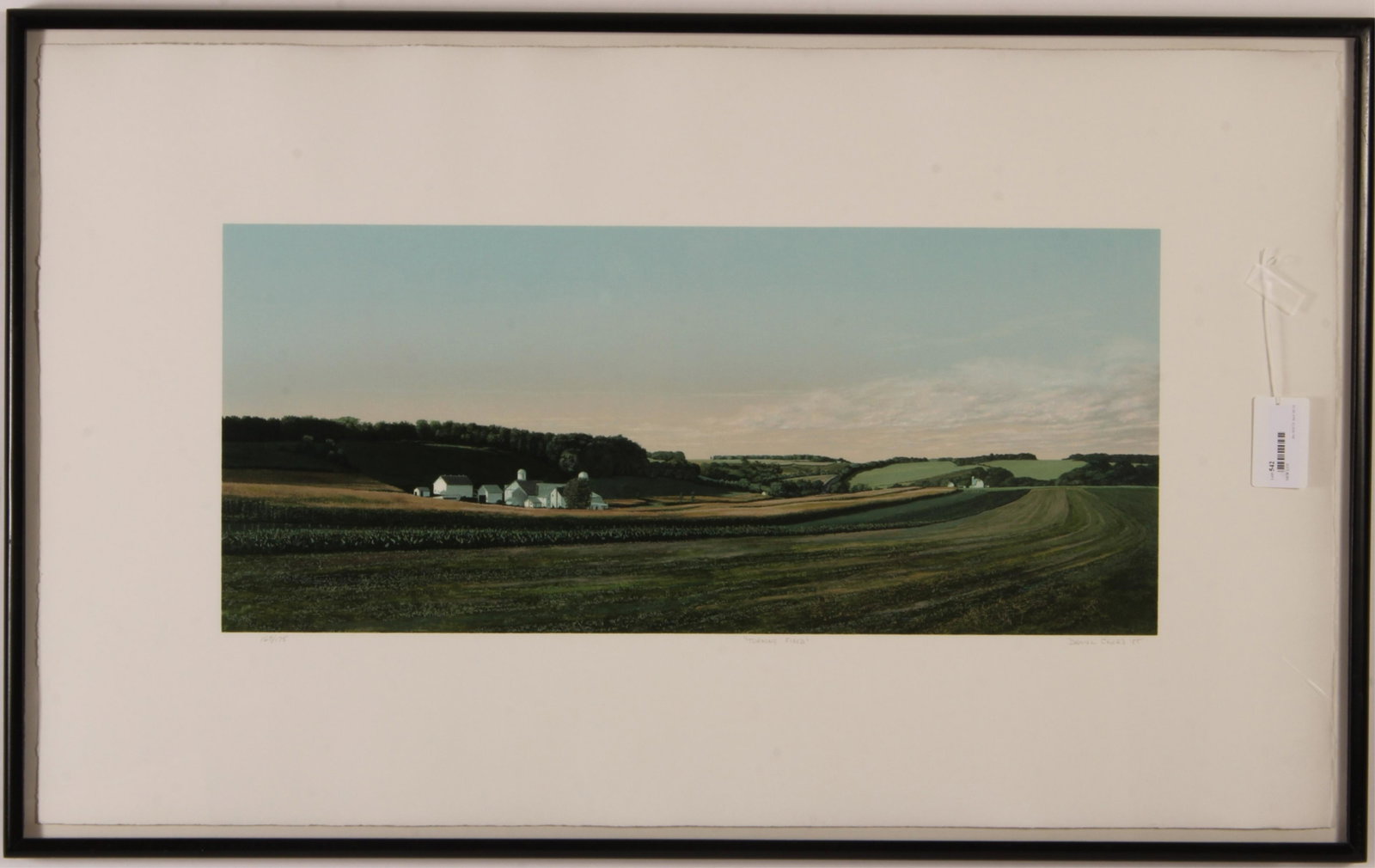 Daniel Chard, "Turning Field" Lithograph: Daniel Chard (American B. 1939). "Turning Field" Lithograph. Signed lower right. 1985. Numbered 168/175. Black wood frame. 13 x 30 Framed: 27 x 43.75 Property from the Milbank Collection. (MTHM542)(EL