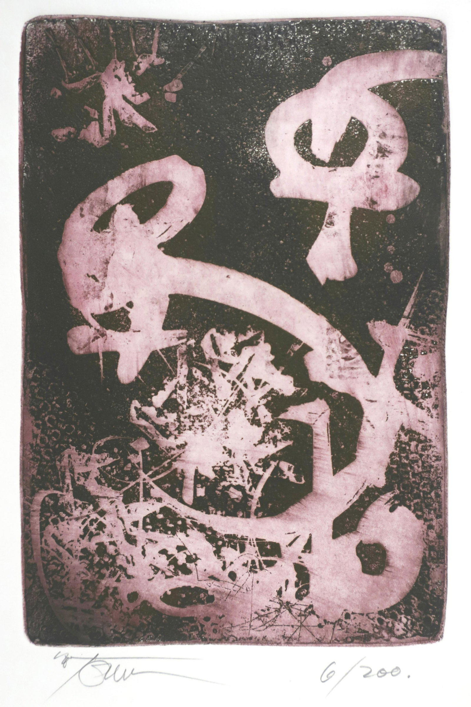 Harold B. Town, 1924-96, Aquatint & Etching: Reed Rumble Aquatint & Etching in Purple Tones 1965, Signed and Numbered 6/200 in pencil in margin. 9 x 6 (CAPS2102)(WT)