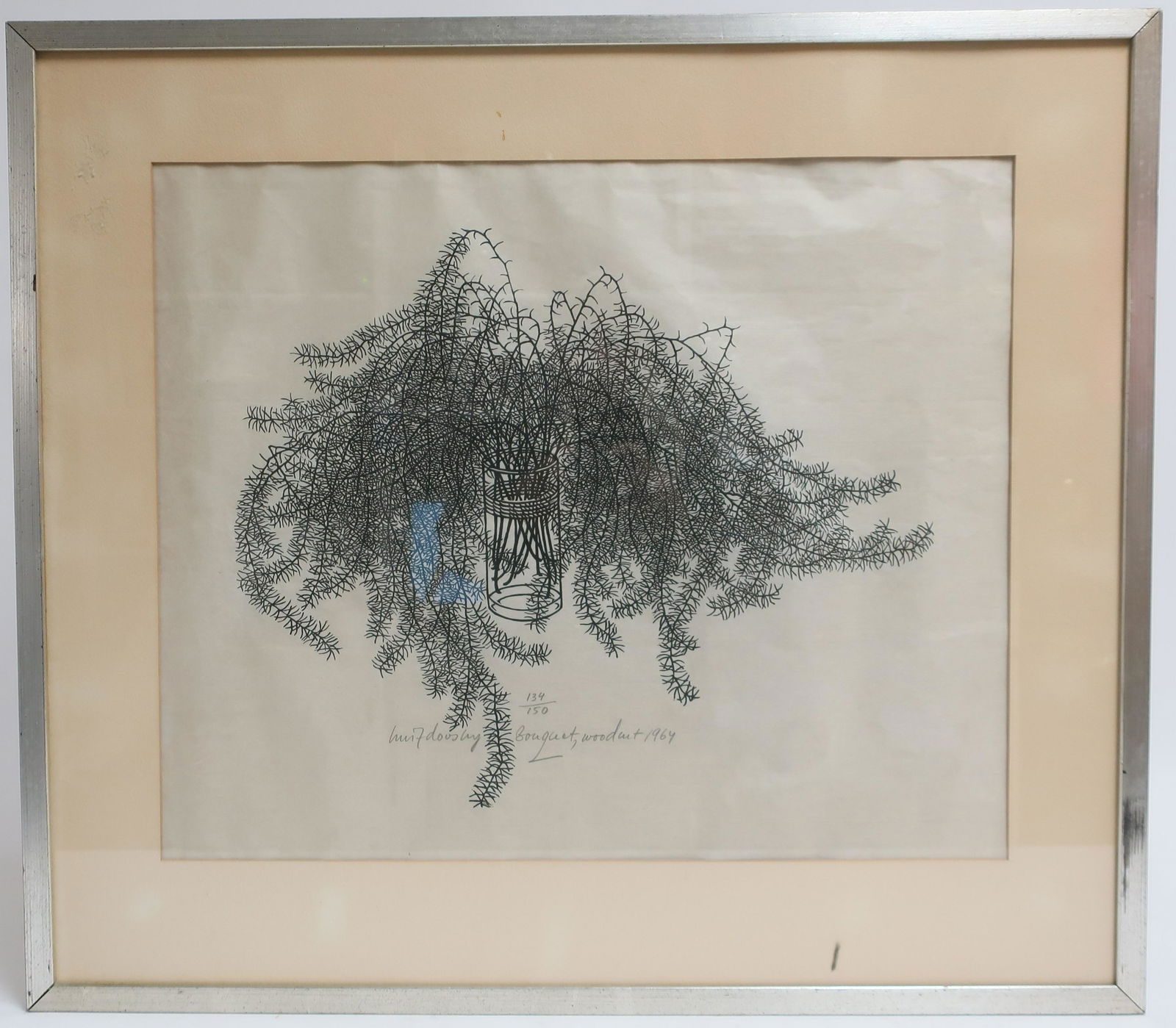 Jacques Hnizdovsky, "Bouquet", Woodcut 1964: Jacques Hnizdovsky, Amercian born Ukraine, 1915-1985, hand numbered, titled and signed. 18x22, framed 2629 (CSOM9579)(TC)