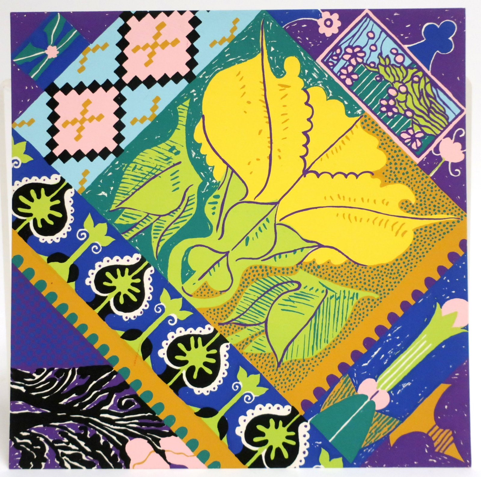 Joyce Kozloff, 20th C. Colorful Floral & Design: Wood or linoleum cut #11/72 dated 1982 signed and numbered, all in pencil verso. 9.5" sq (CAPS2101)(WT)