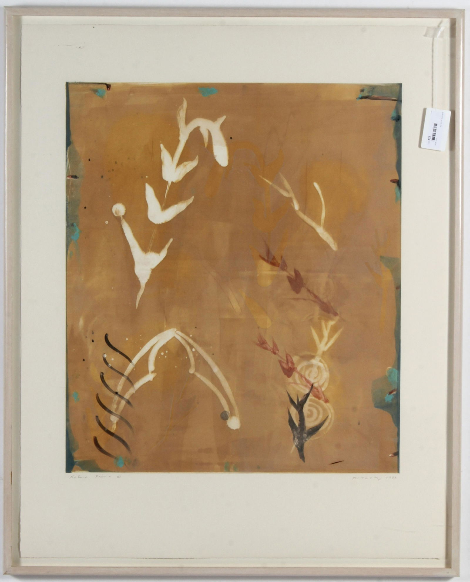 Robert Kelly, "Smaran XLVII" Monoprint: Robert Kelly (American B. 1956). "Smaran XLVII" Monoprint. Signed lower right. 1988. Birch frame. 37.5 x 29.5 Framed: 40 x 32.5 Property from the Milbank Collection. (MTHM523)(EL)