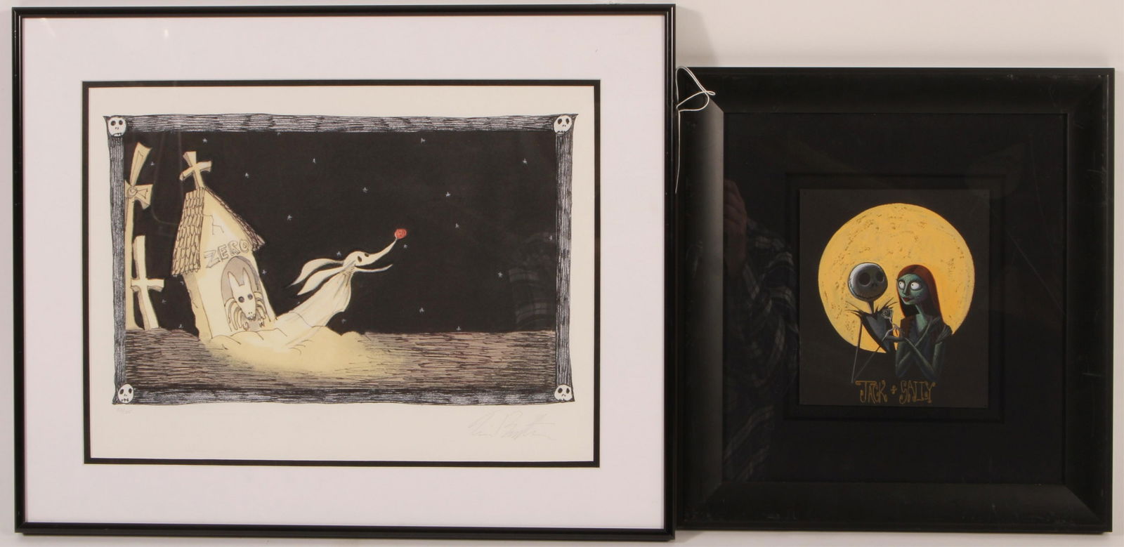 Tim Burton, Nightmare Before Christmas, Pastel: Tim Burton, Am., b.1958, A Nightmare Before Christmas Conceptual "Jack & Sally", pastel on board, c. 1993, along with signed and numbered color lithograph of "Zero", pastel includes Certificate of Aut