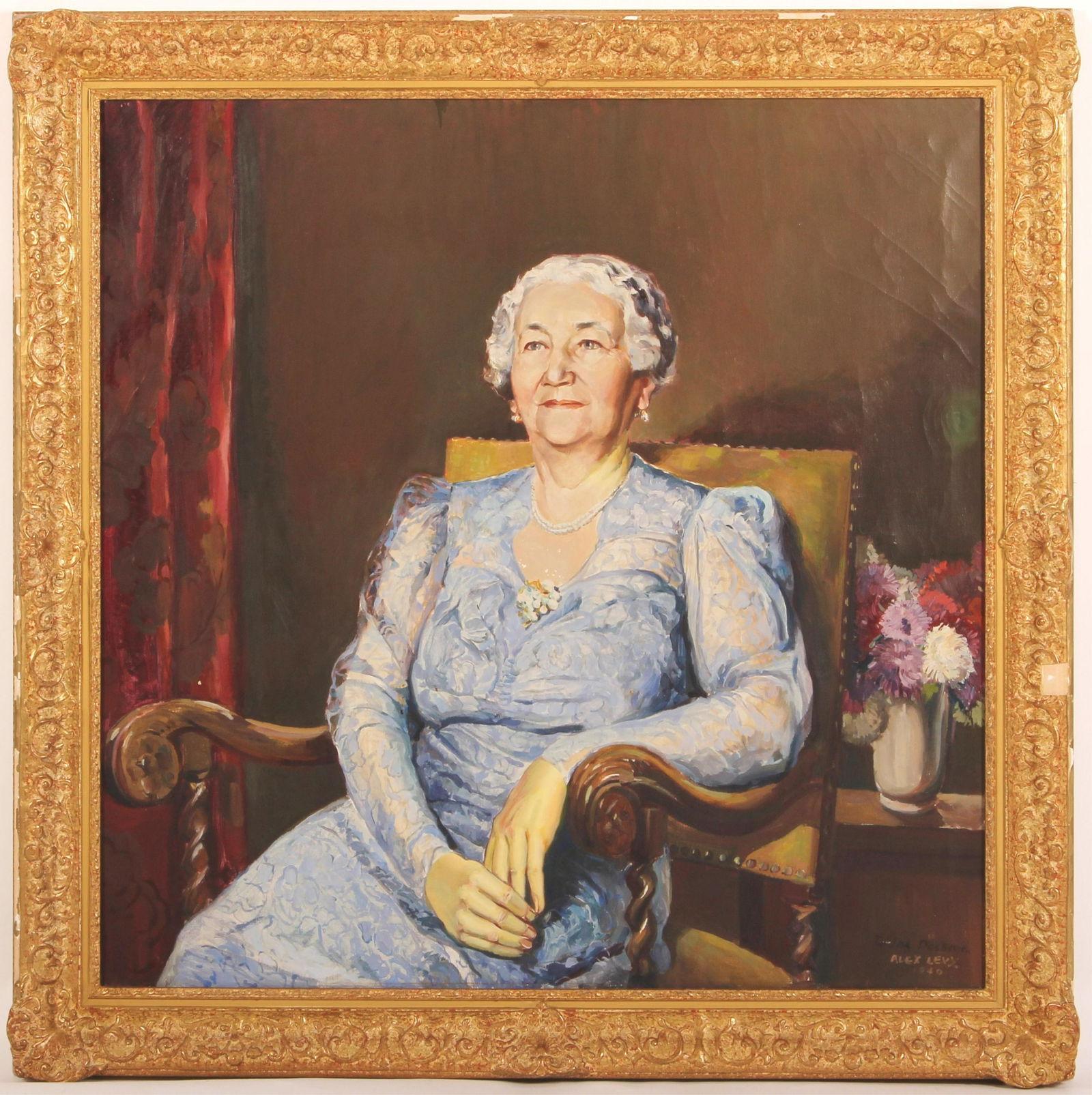 Alex Levy, Portrait of Ida Dosberg, 1940: Signed. Oil on canvas. 40 x 40, framed 48 x 48 x 2.5" (QSHER397)(WT)