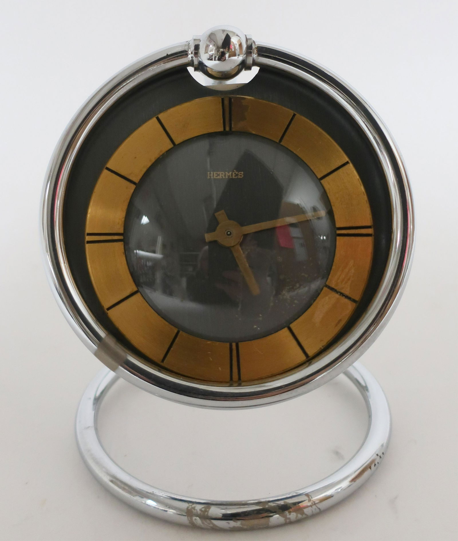 Hermes Chrome & Brass Desk Clock (1 of 4)