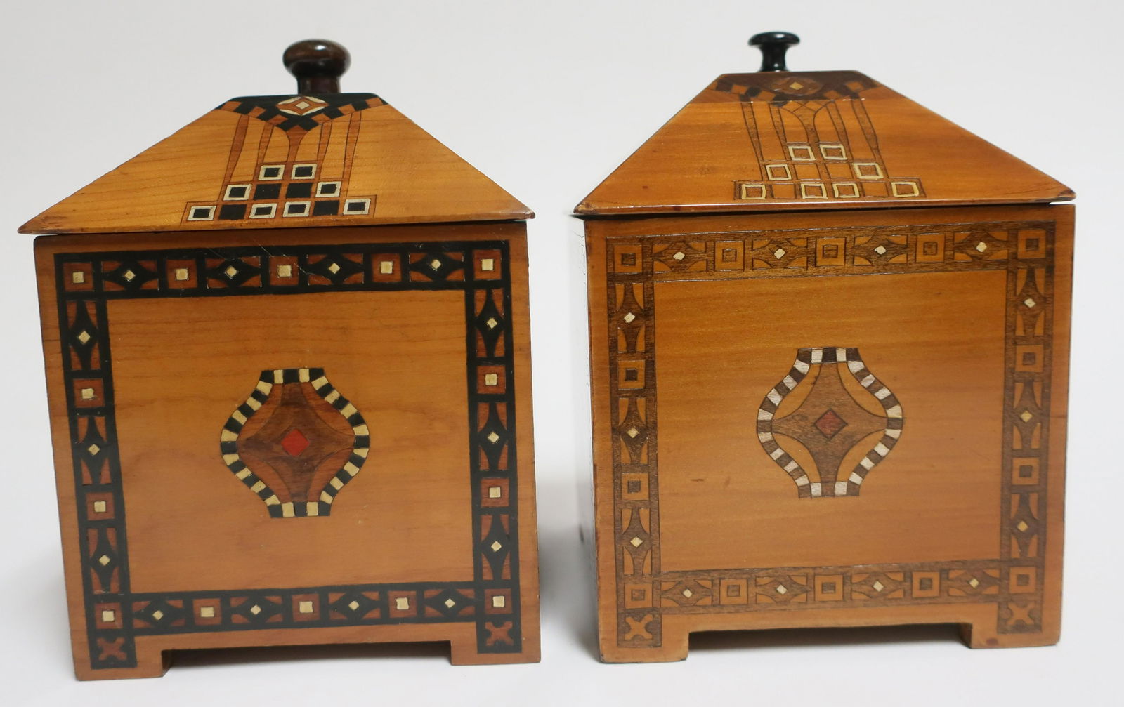 Matched Pair Art Deco Inlaid Cherry Tea Caddies (1 of 6)