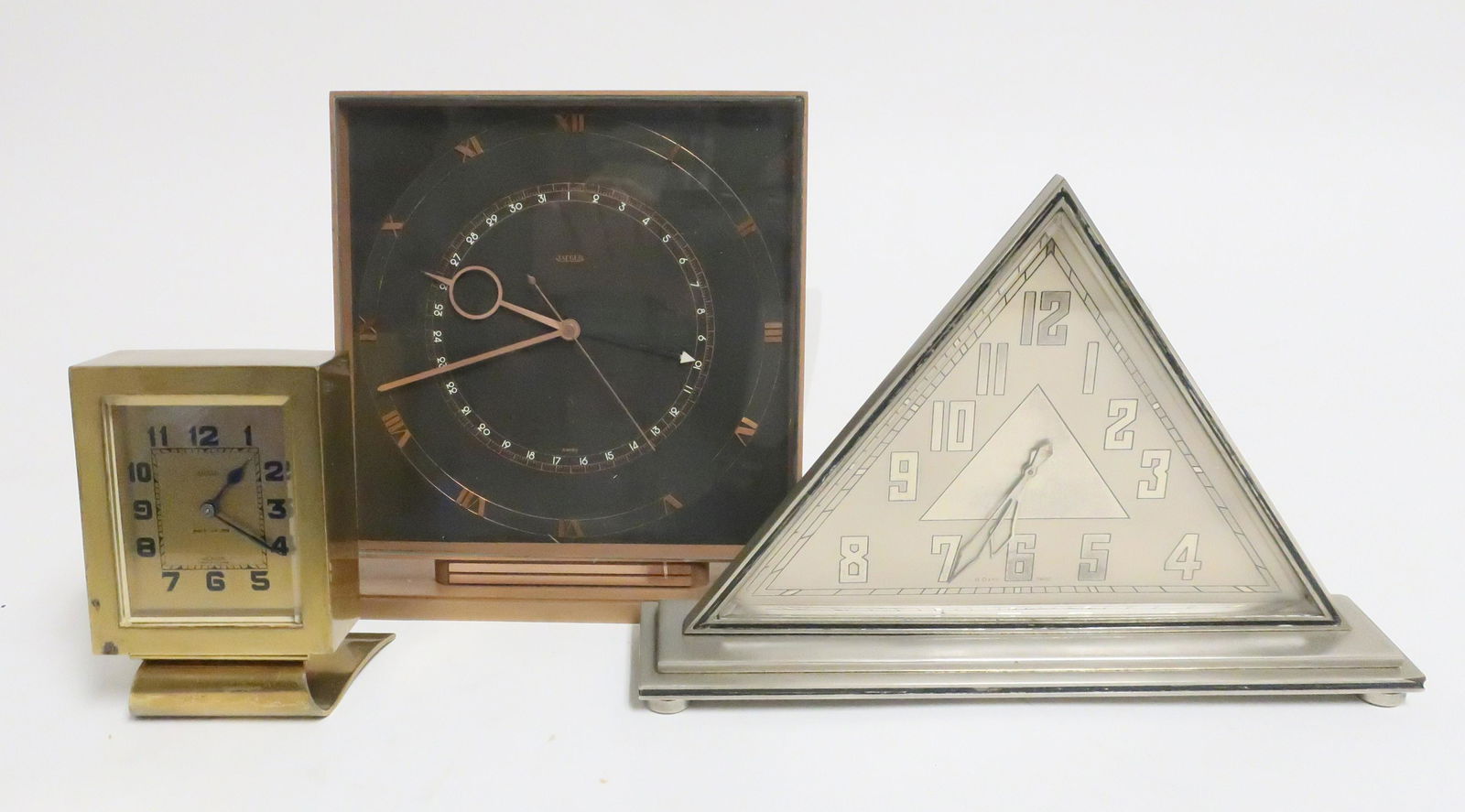 2 Jaeger 8 Day Desk Clocks & F. Cornioley Clock (1 of 8)