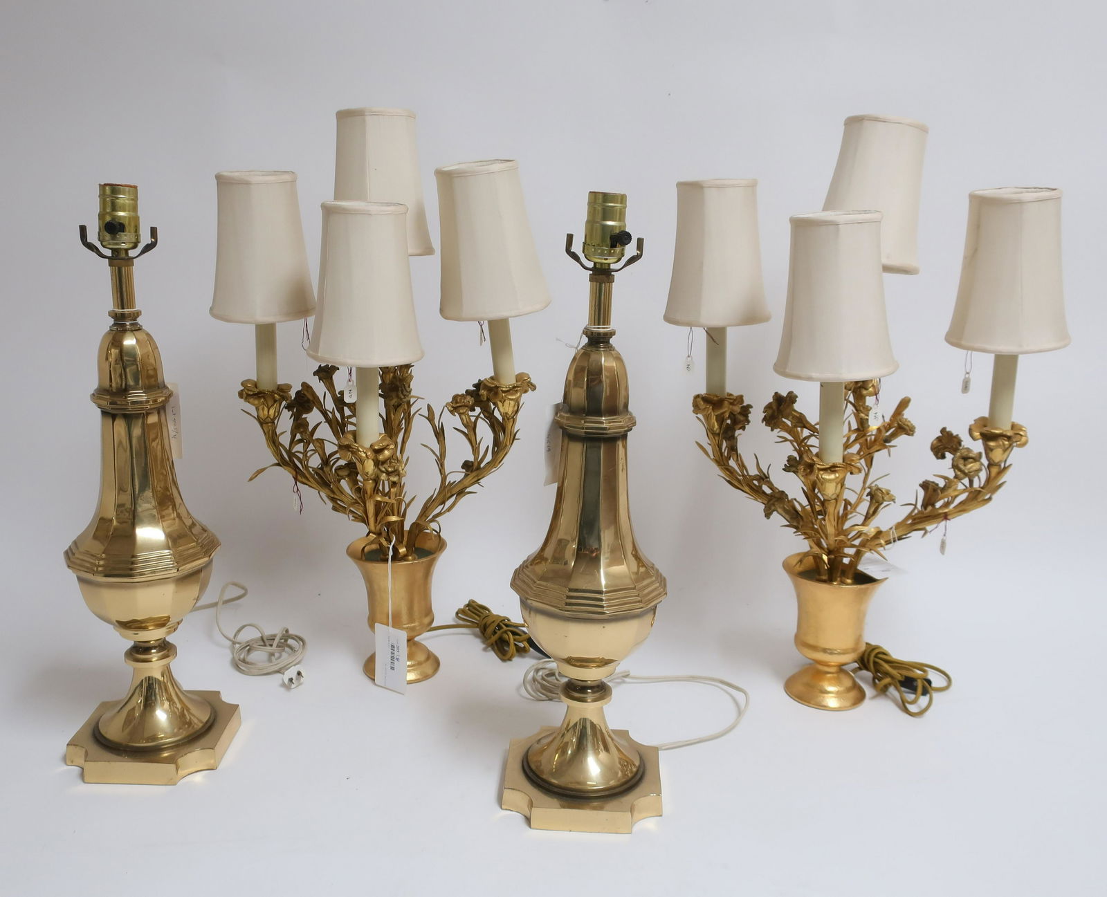 4 Lamps; Pr Louis XVI Gilt Bronze Foliate Lamps (1 of 6)
