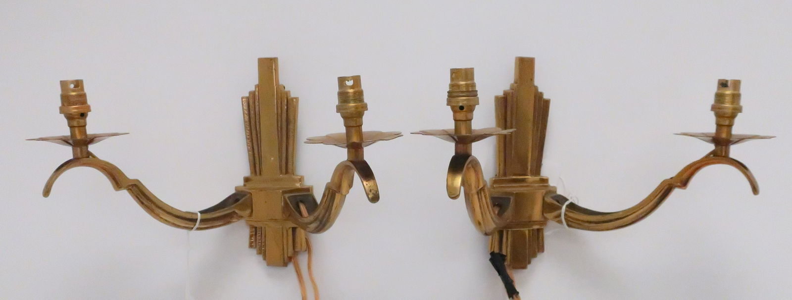 Pair French Art Deco Gilt Brass 2-light Sconces (1 of 4)