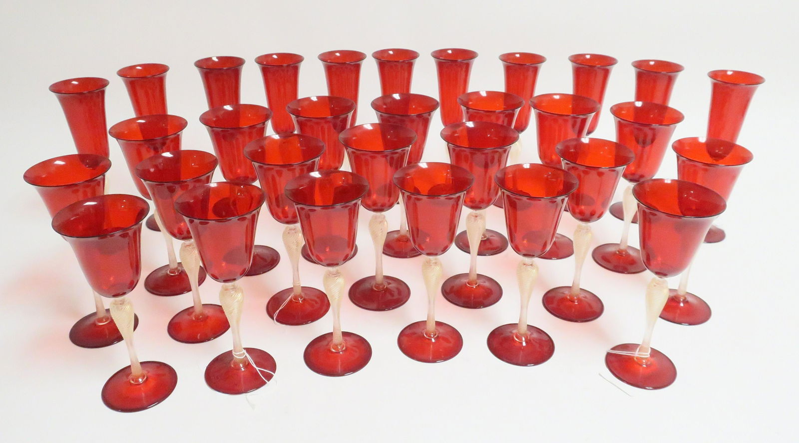 31-Pc. Venetian Gilt & Ruby Glass Stemware (1 of 7)