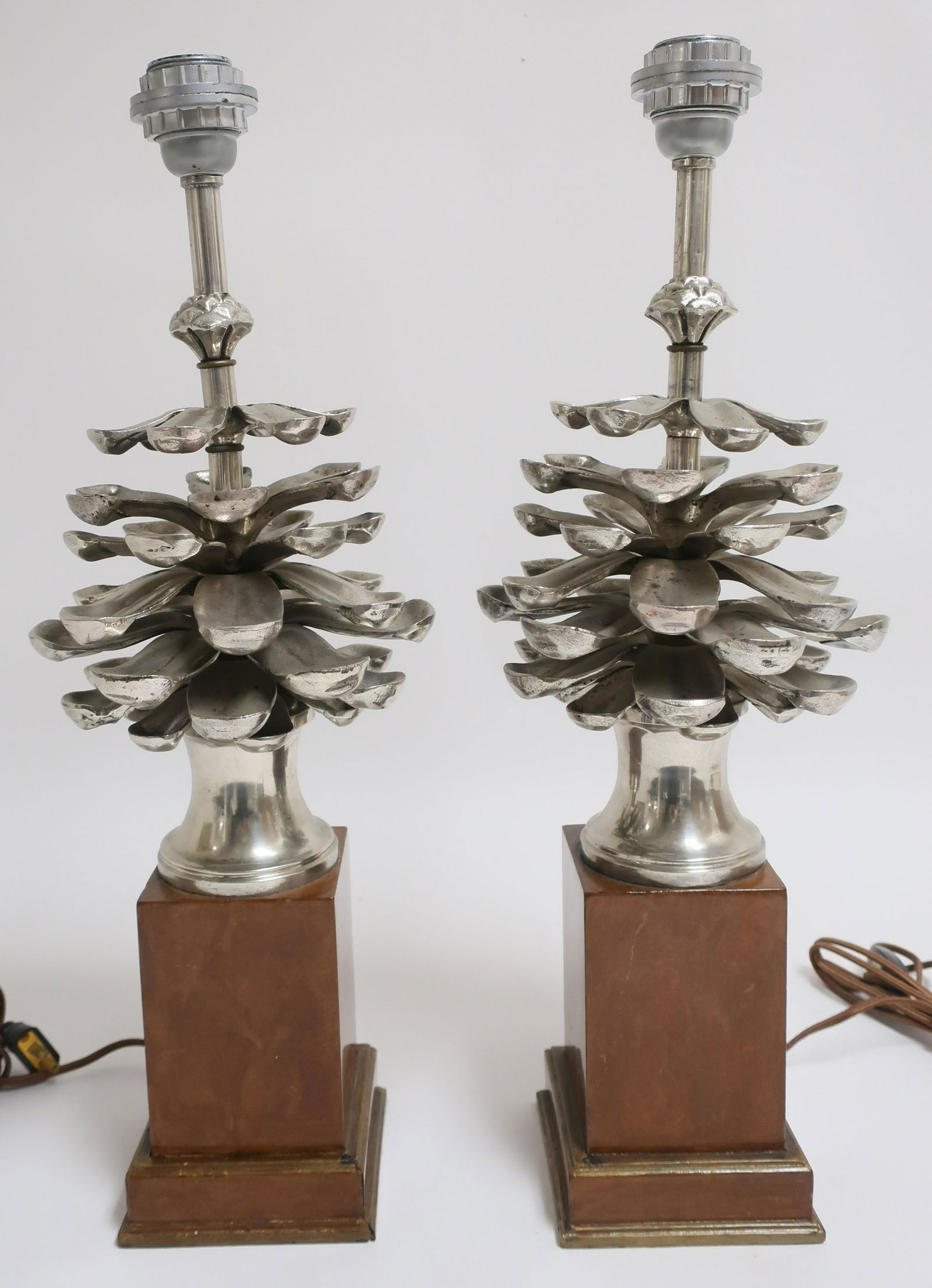 Pair of Mid Century Cast Metal Pine Cone Lamps (1 of 5)