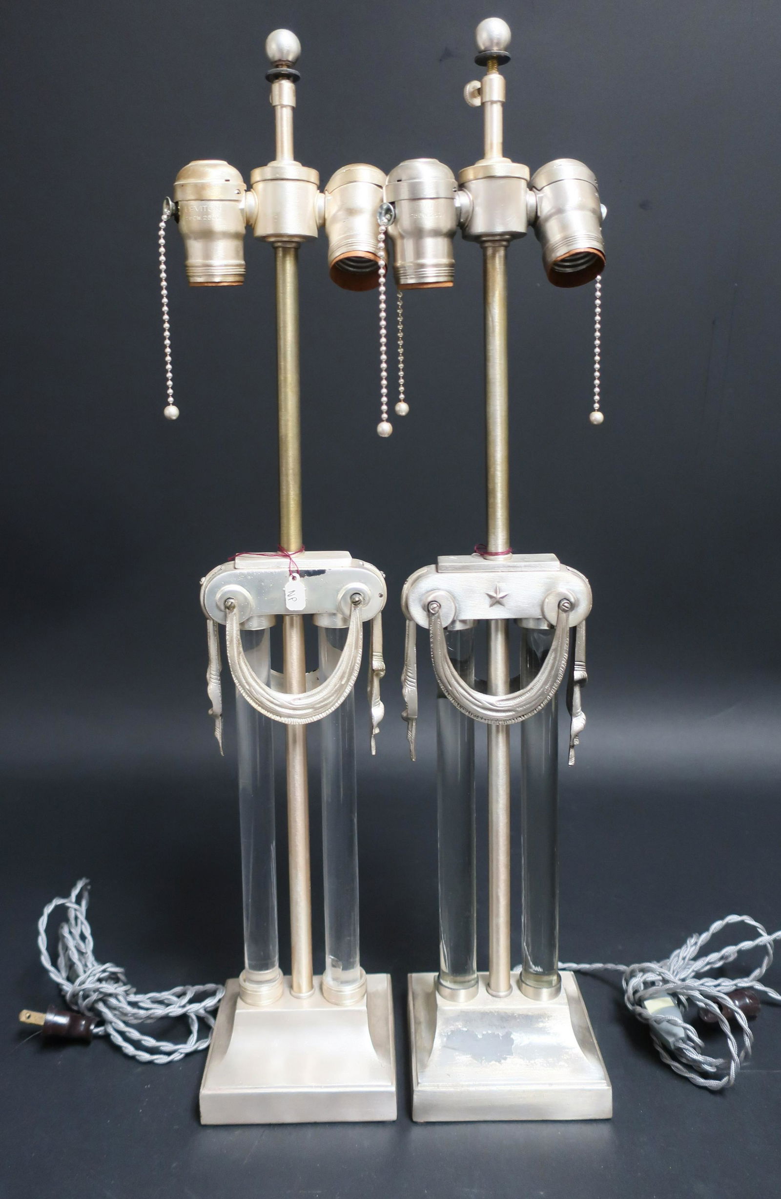 Pair Mid Century Silvered Metal & Glass Lamps (1 of 5)