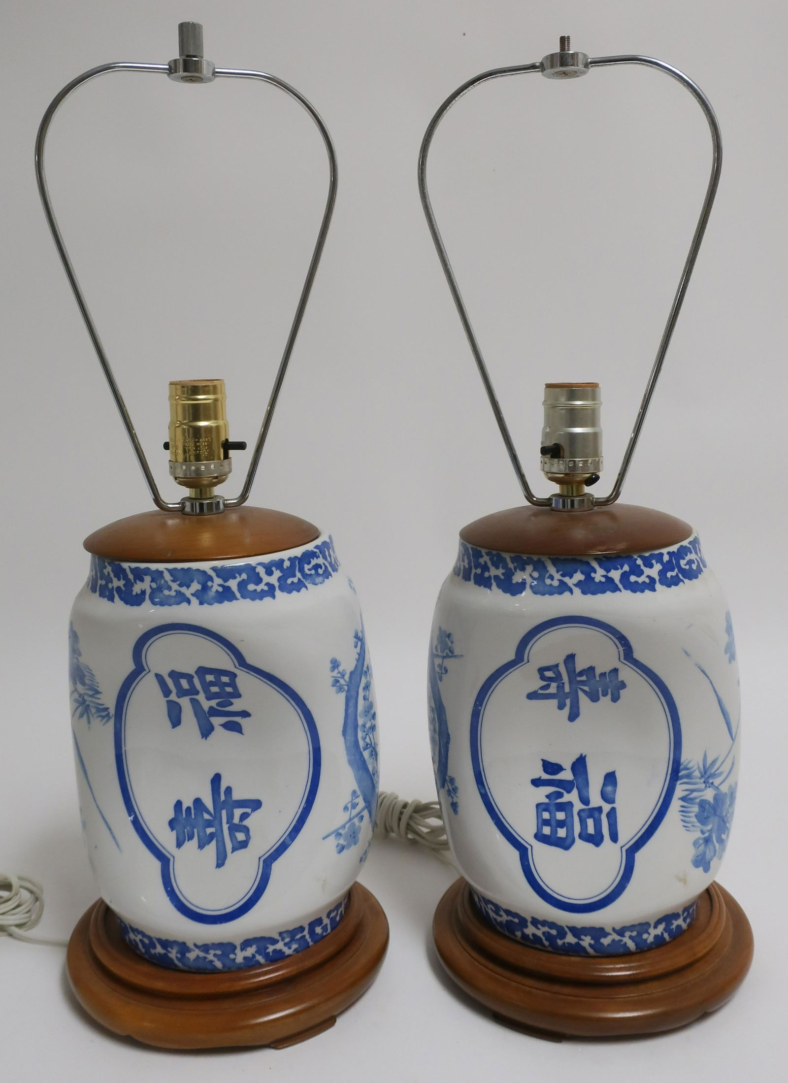 Pair Chinese Style Blue & White Porcelain Lamps (1 of 4)