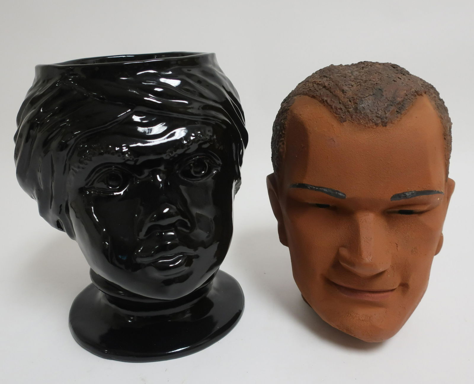 Ceramic Black Glazed Vase & Plaster Bust (1 of 6)