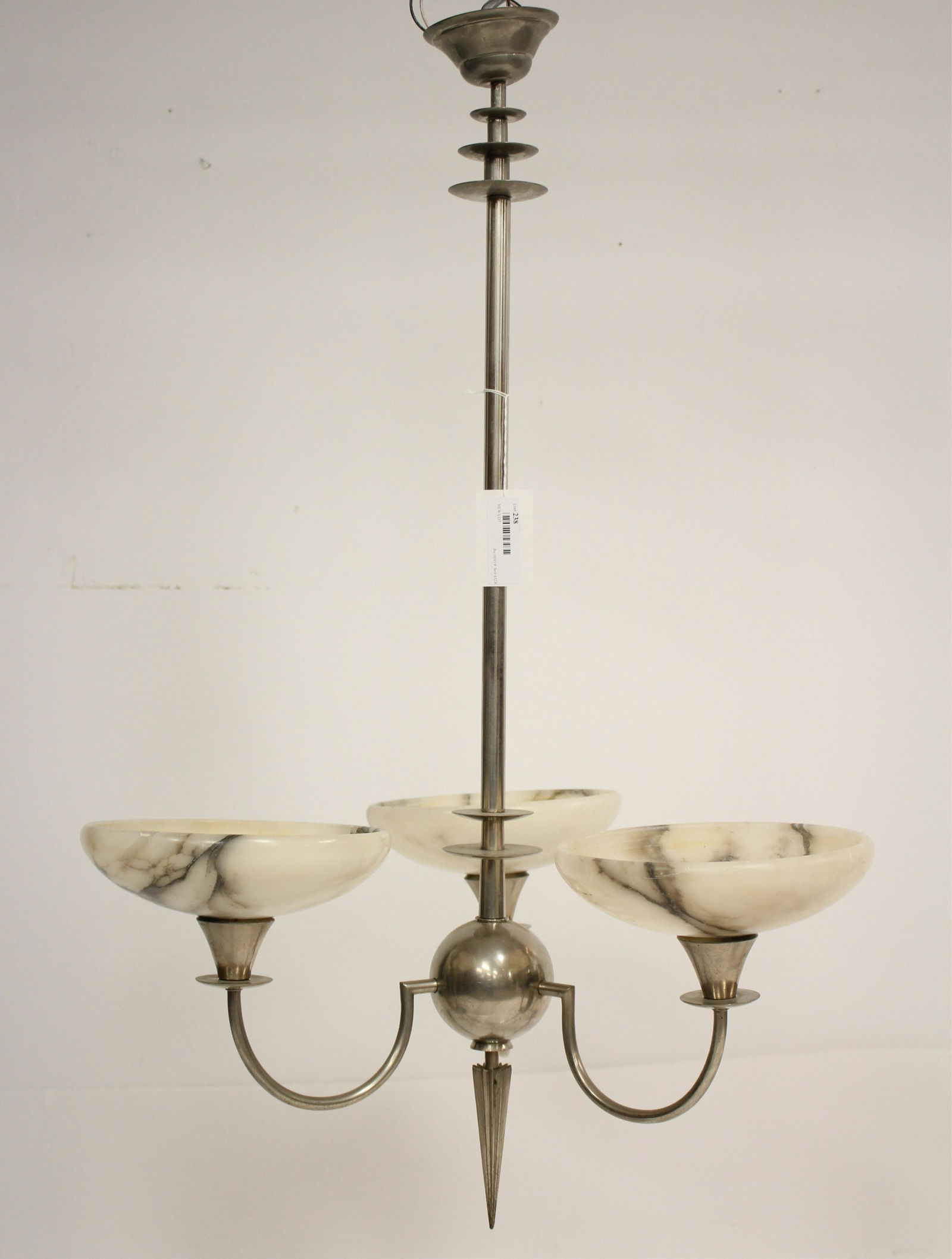 Art Deco Chrome & Alabaster 3-Light Chandelier (1 of 4)