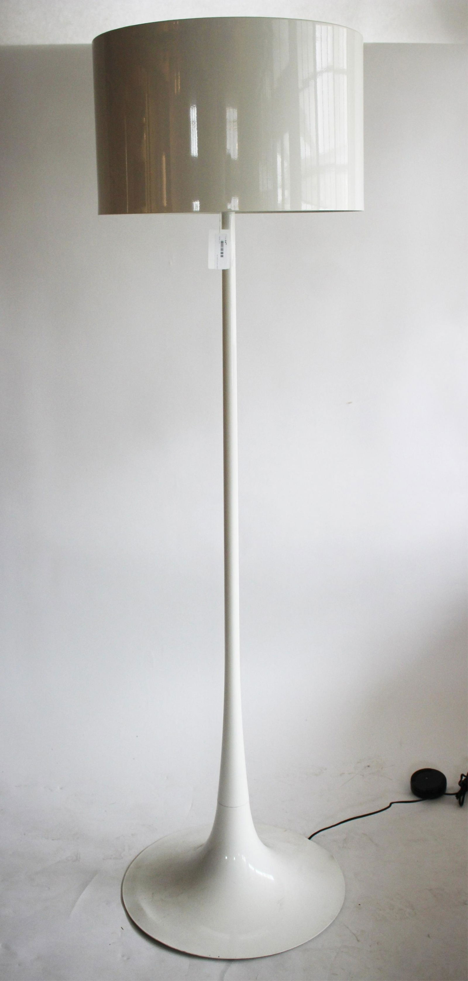 Modern Painted Metal Floor Lamp, possibly Flos: Modern White Glossy Painted Metal Floor Lamp, possibly Flos Spun Light Floor Lamp by Sebastian Wrong 70"H x 20"W Property from the Estate of Edward Bazinet (EBAZ9647)(MM)